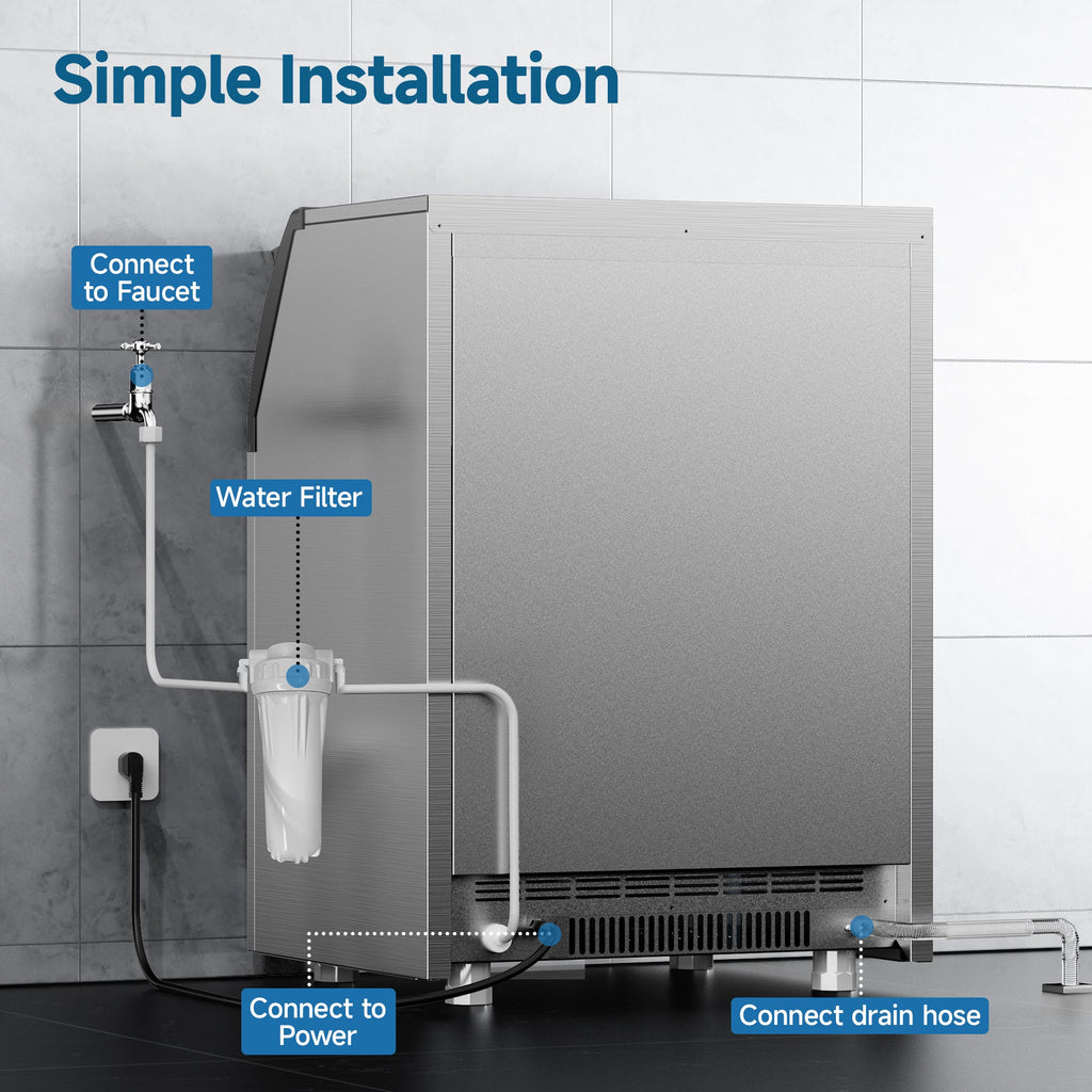 SIMZLIFE Commercial Ice Maker 300Lbs/24H with 33LB Storage Bin, Stainless Steel