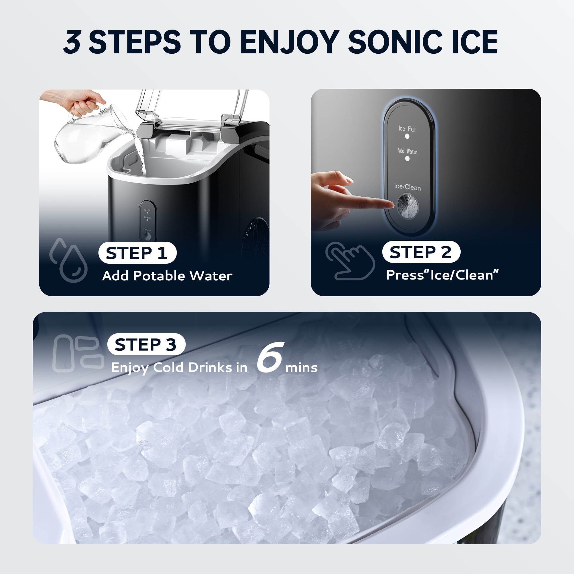 Simzlife Nugget Countertop Ice Maker with Soft Chewable Pellet Ice, Portable Ice Machine with Handle, Ready in 6 Mins, 33lbs Per Day, Self-Cleaning, for Home, Kitchen, Office, Black