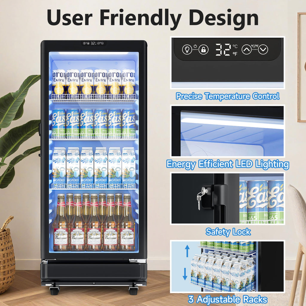 Simzlife Commercial&Residential Merchandiser Refrigerator, Outdoor Beverage Refrigerator with Double-Tempered Glass Door, Beverage Cooler for Bar, Office, Restaurant