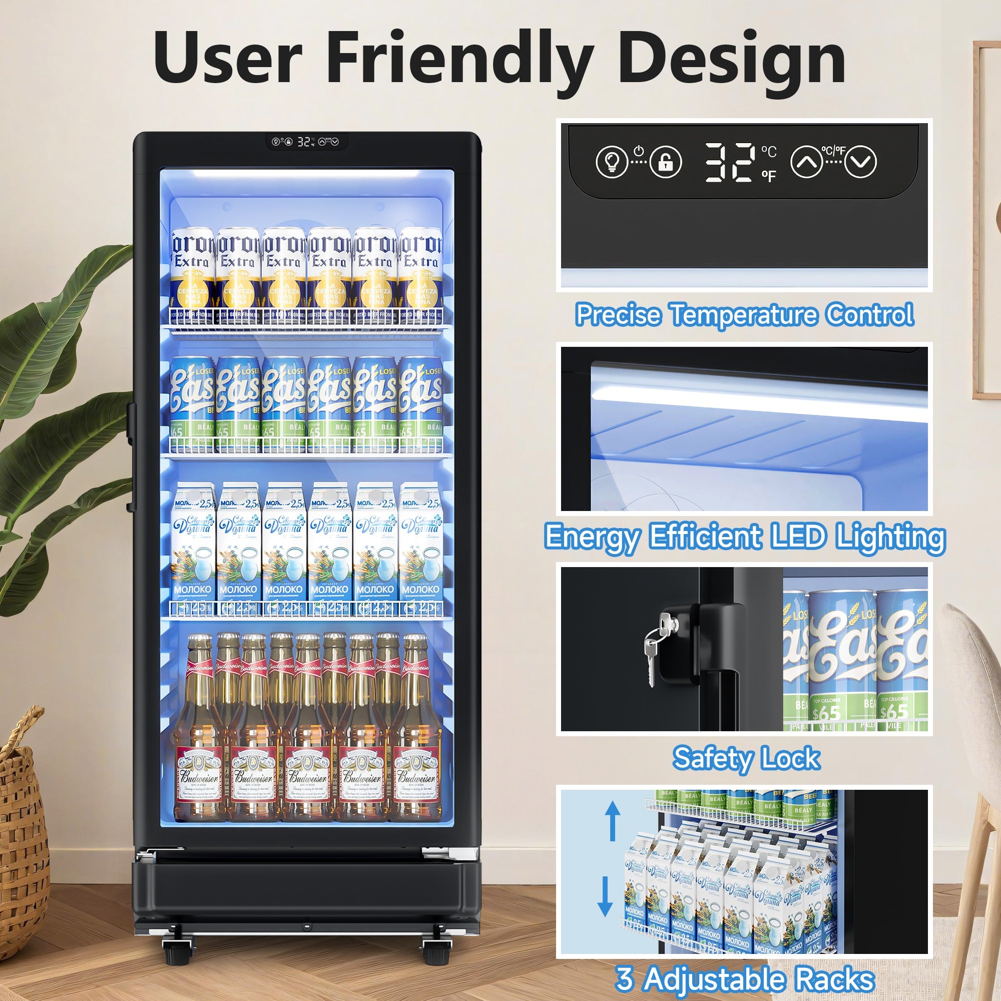 Simzlife Commercial&Residential Merchandiser Refrigerator, Outdoor Beverage Refrigerator with Double-Tempered Glass Door, Beverage Cooler for Bar, Office, Restaurant