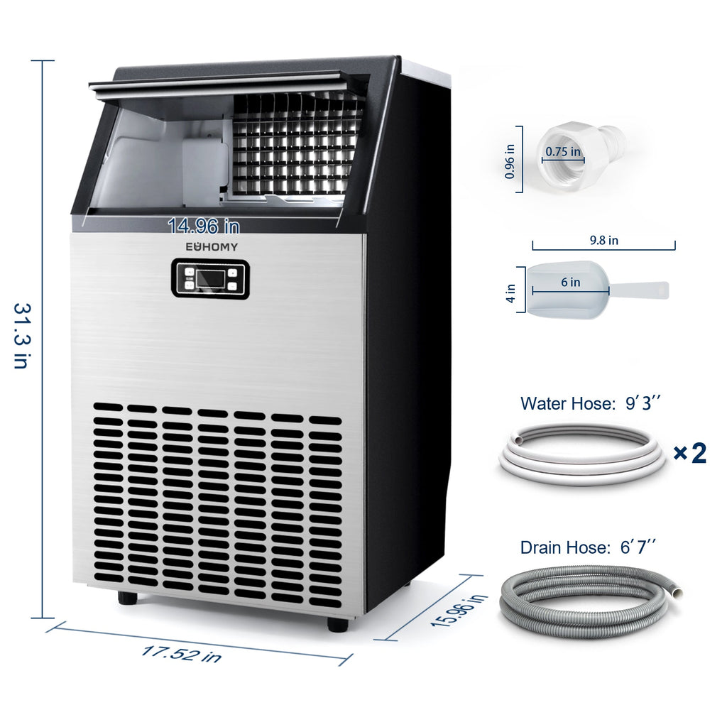Simzlife Commercial Ice Maker Machine, 150lbs/24H Stainless Steel Under Counter ice Machine with 33lbs Ice Storage Capacity, Freestanding Ice Maker