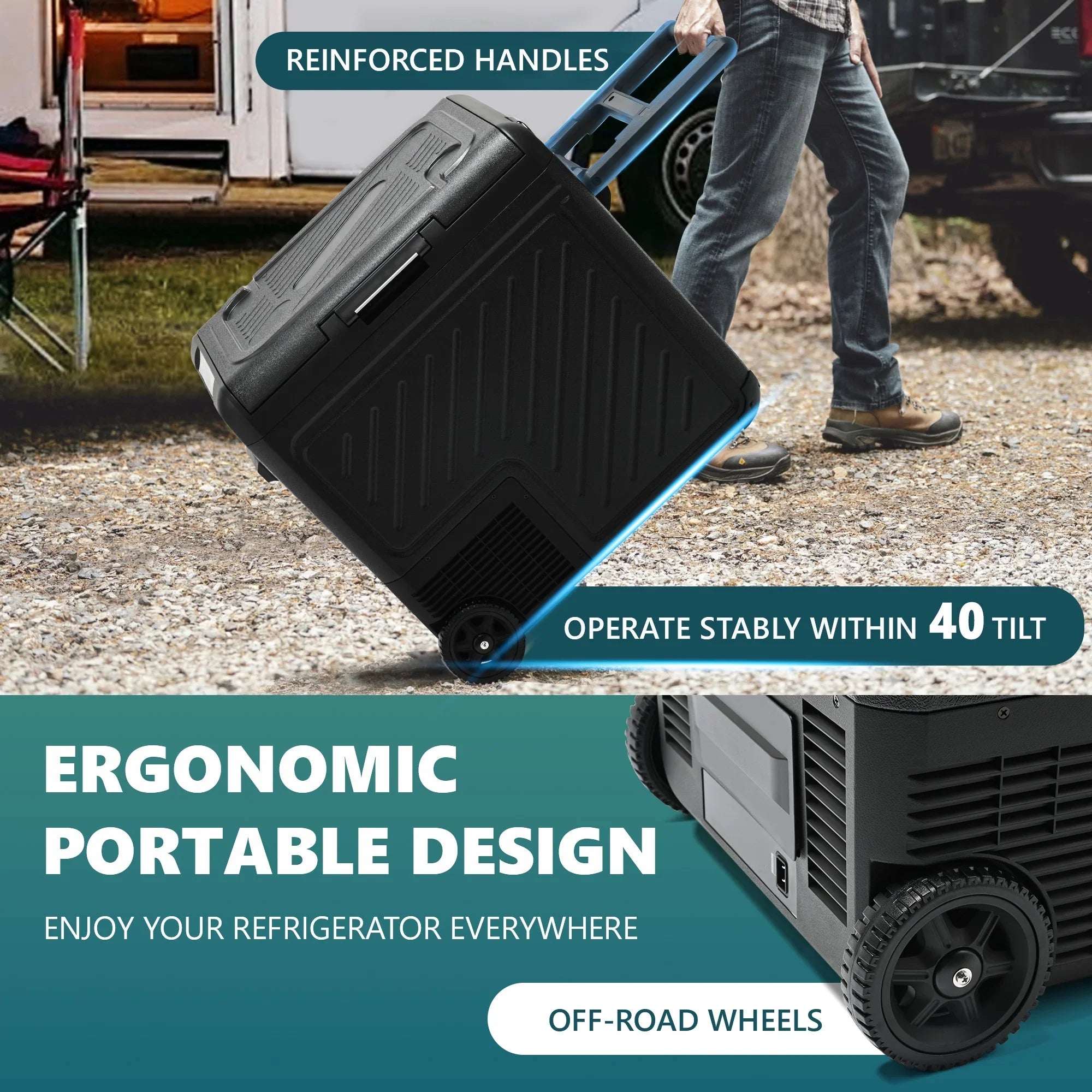 Simzlife 12 Volt Refrigerator, 49QT(45L) Portable Car Refrigerator, Dual Zone, Mini Fridge with Wheels