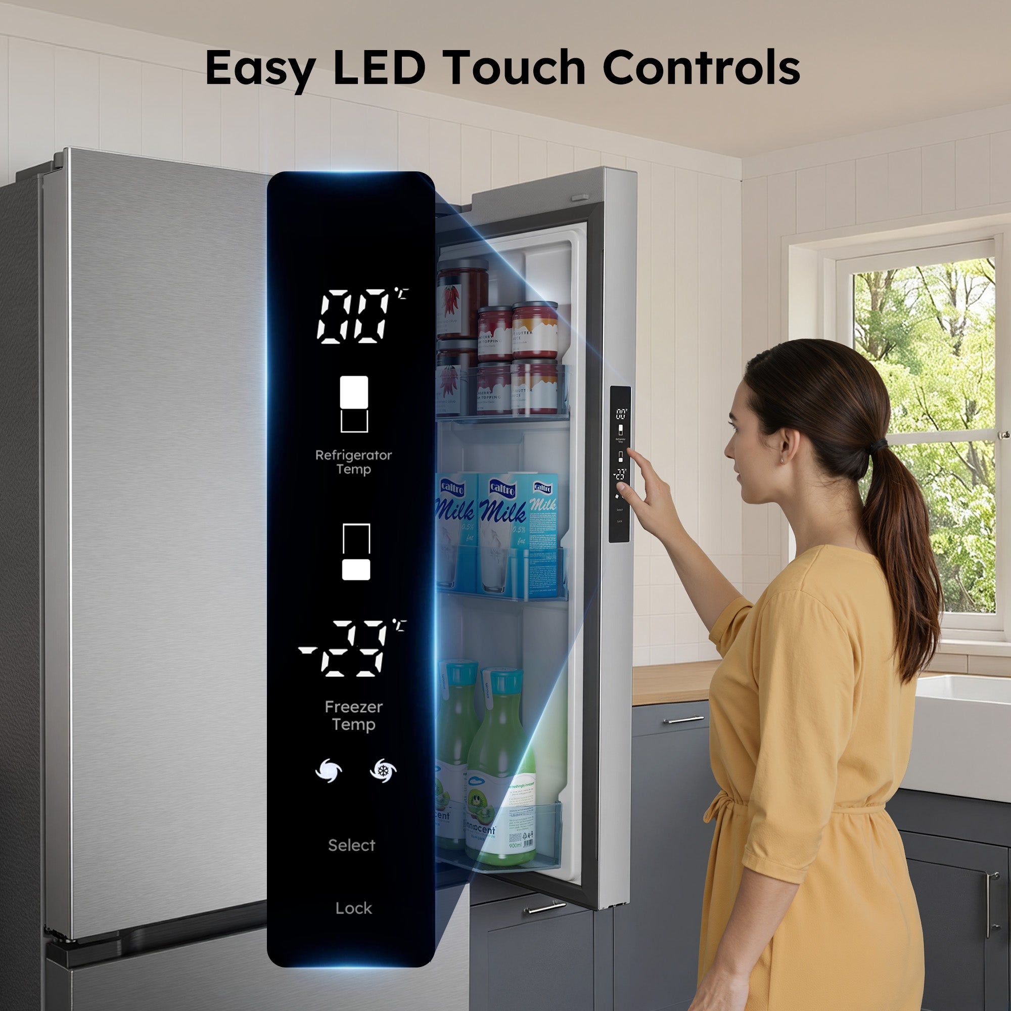Simzlife 17.5 Cu. ft.  Counter-Depth Refrigerator with Bottom Freezer, French Door Refrigerator with Built-in Ice Maker, Stainless Steel