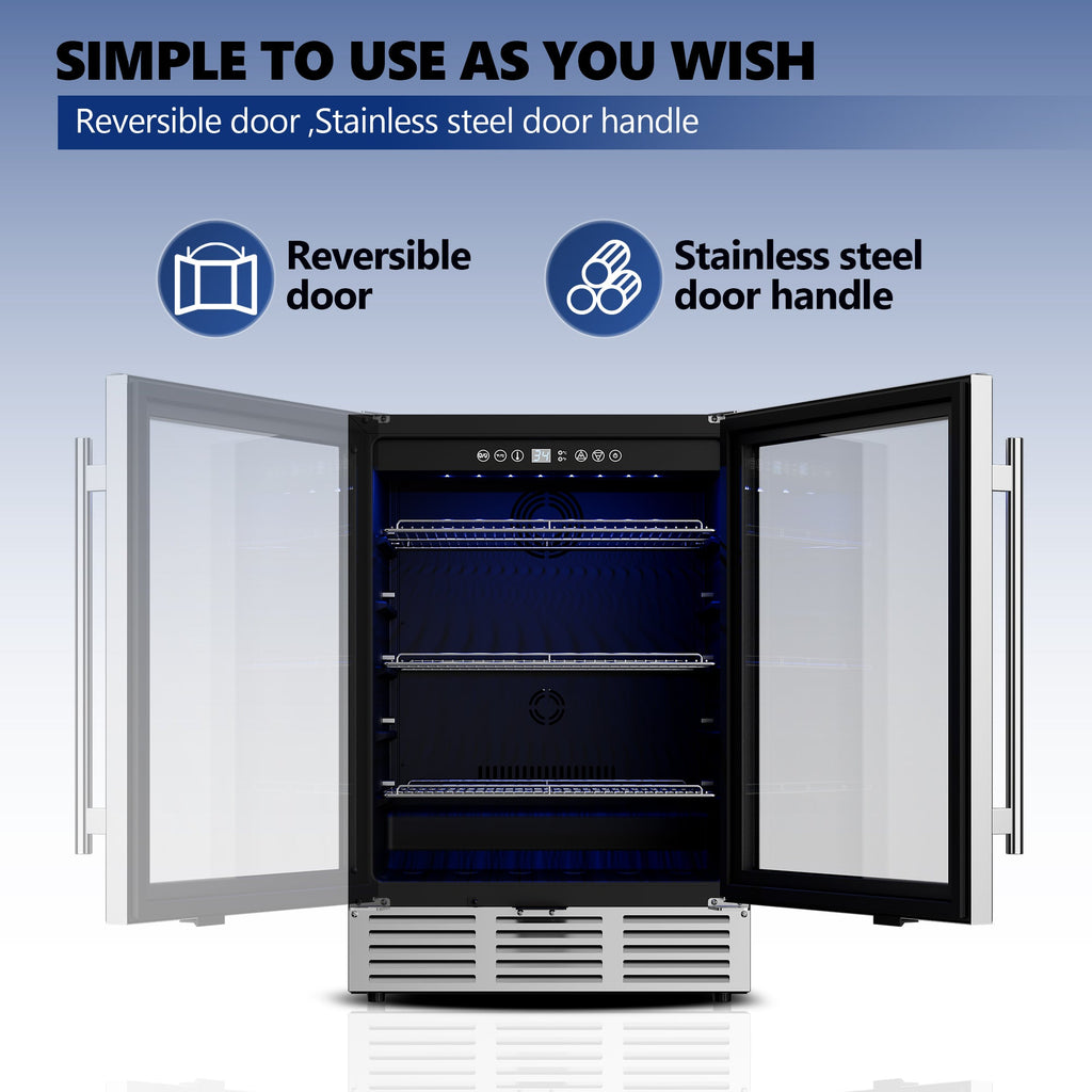 Simzlife 24 Inch Beverage Refrigerator, 180 Can Built-in Beverage Cooler, Under Counter Beer Fridge with Glass Door for Soda, Water, Wine - For Kitchen, Bar or Office