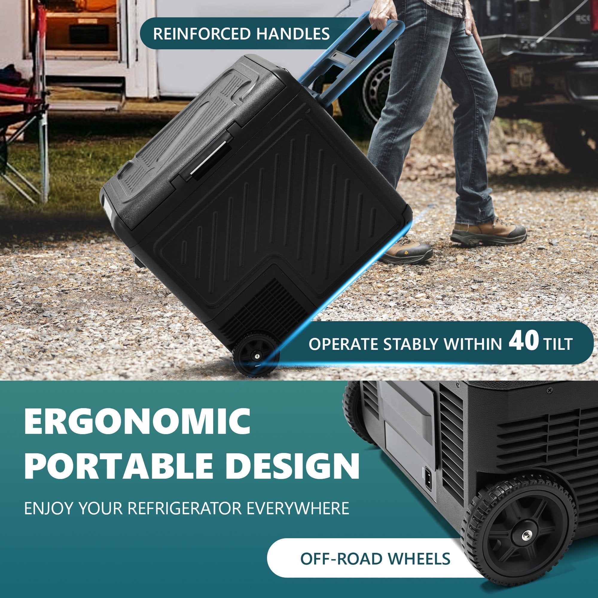 Simzlife 12 Volt Refrigerator, 59QT(55L) Portable Car Refrigerator, Dual Zone, Mini Fridge with Wheels