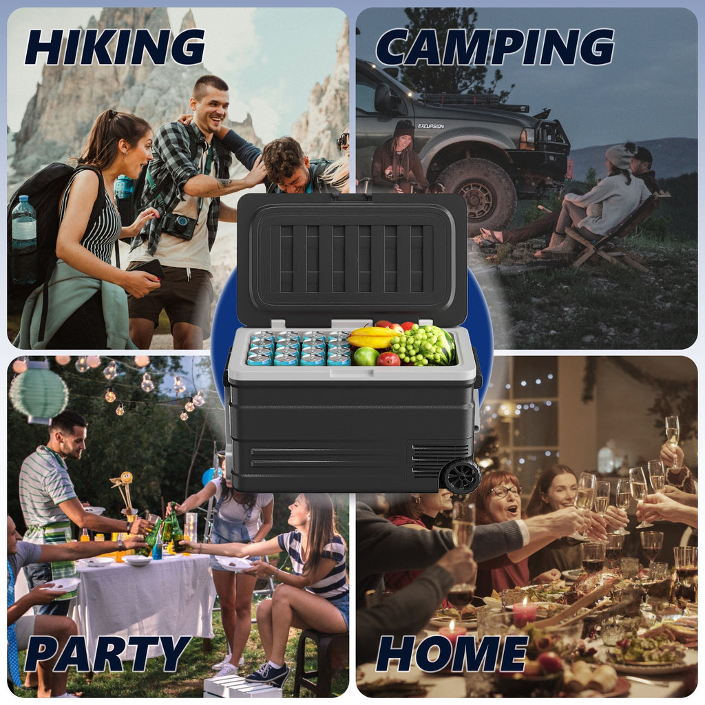 Simzlife 12 Volt Car Refrigerator, 80QT(75L) Portable Car Fridge with Wheels, 0℉~68℉, 12/24V DC & 110-240V AC,  Black