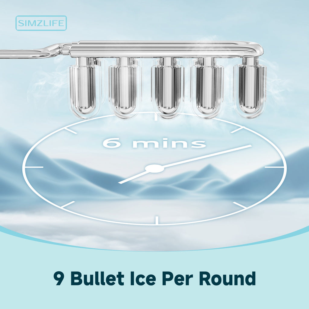Simzlife Countertop Ice Maker Machine with Handle, 26lbs Per Day, 9 Ice Cubes Ready in 6 Mins, Auto-Cleaning Portable Ice Maker with Basket and Scoop, for Home/Kitchen/Camping/RV