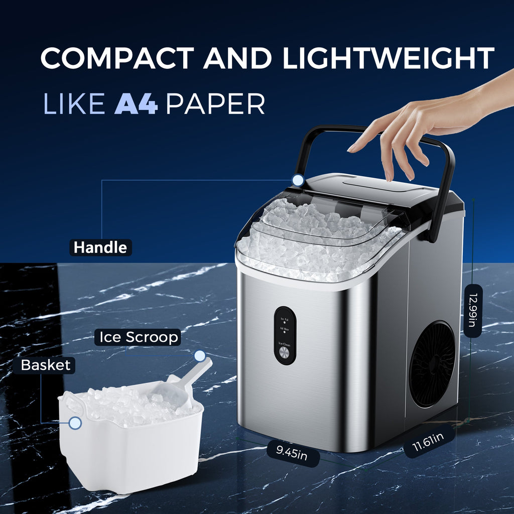 Simzlife 35lbs/24H Nugget Ice Maker Countertop,Portable Ice Maker Machine with Auto-Cleaning, Silver