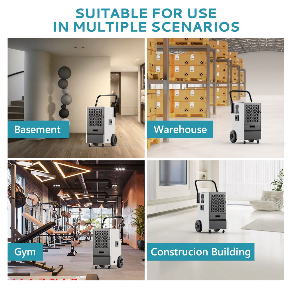 Simzlife 160 Pints Commercial Dehumidifier for Basement,Large Dehumidifier for Basement With Drain Hose,Timer and 4 Wheels,Industrial Dehumidifier for Flood Repairs,Drying Basement,Warehouse and Factory