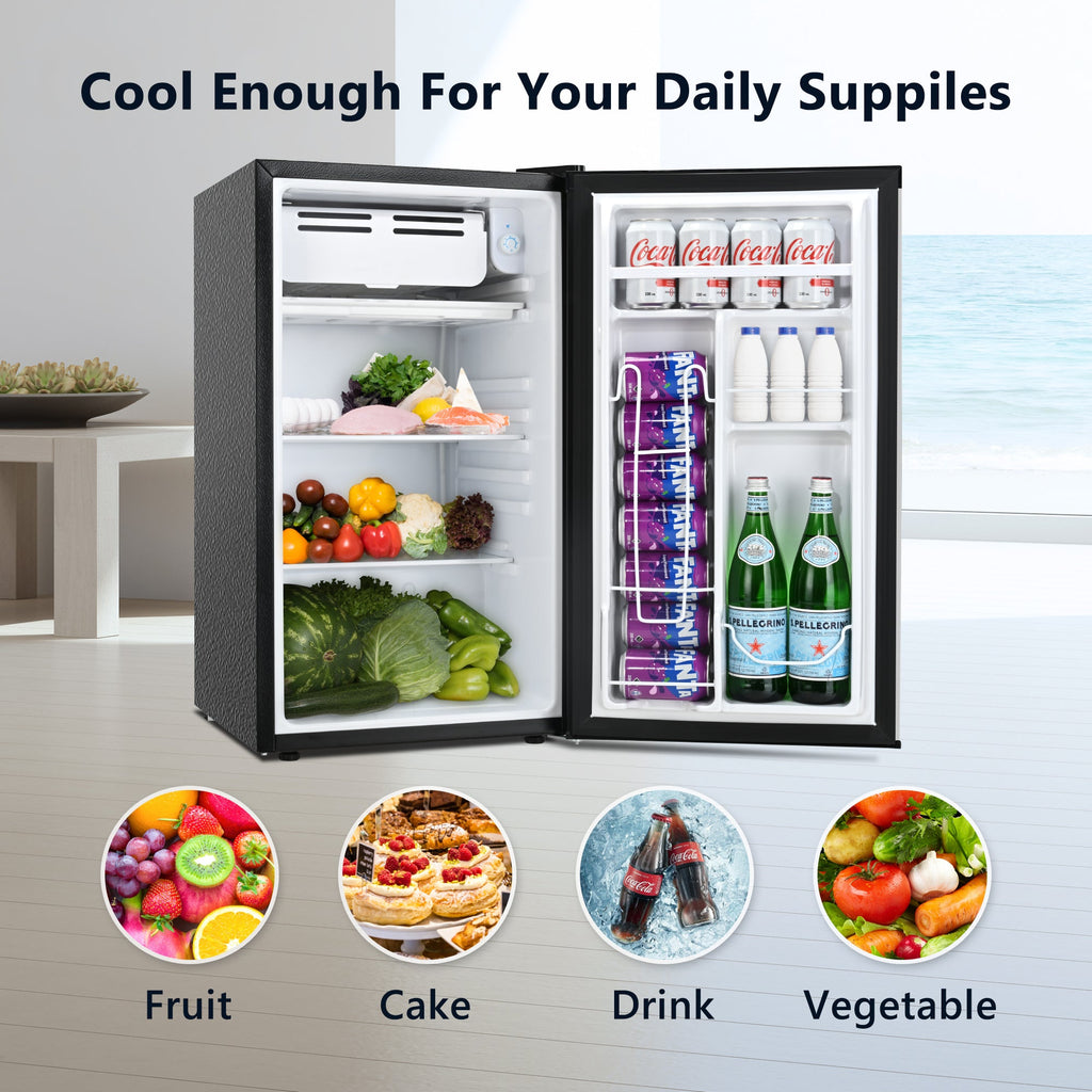 Simzlife 3.2 Cu.ft Mini Fridge with Freezer，Compact Design with Single Door ，19.3 in D，31.9 in H, Silver