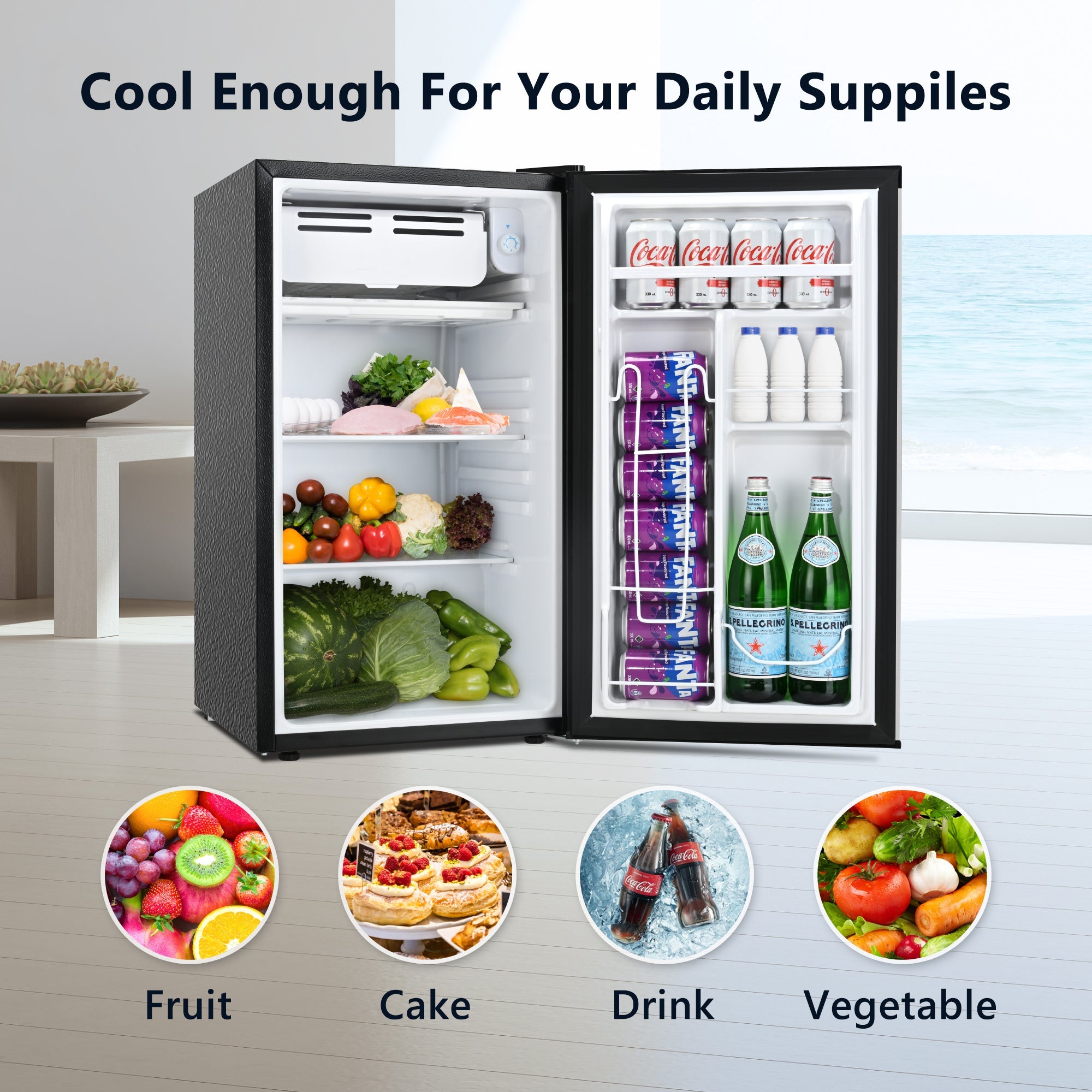 Simzlife 3.2 Cu.ft Mini Fridge with Freezer，Compact Design with Single Door ，19.3 in D，31.9 in H, Silver