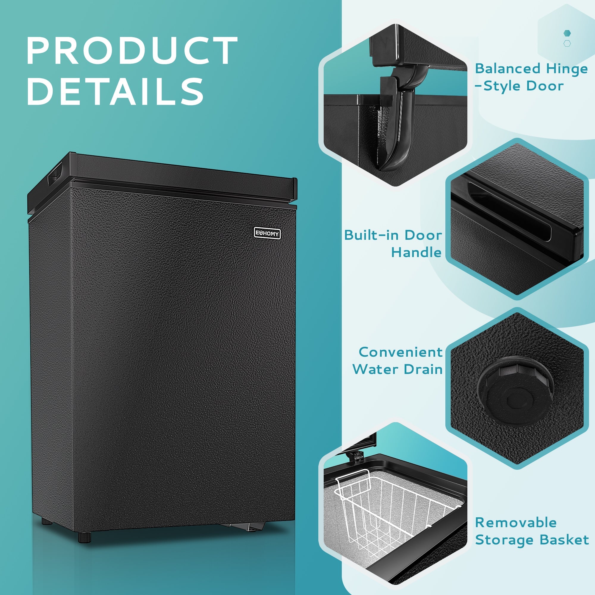 Simzlife 2.8 Cu.Ft Chest Freezer with Removable Basket, Small Deep Freezer Adjustable 7 Thermostat, Quiet Mini Freezer with Top Door, Energy Saving for Apartment/Garage/Basement/Dorm/Home,Black
