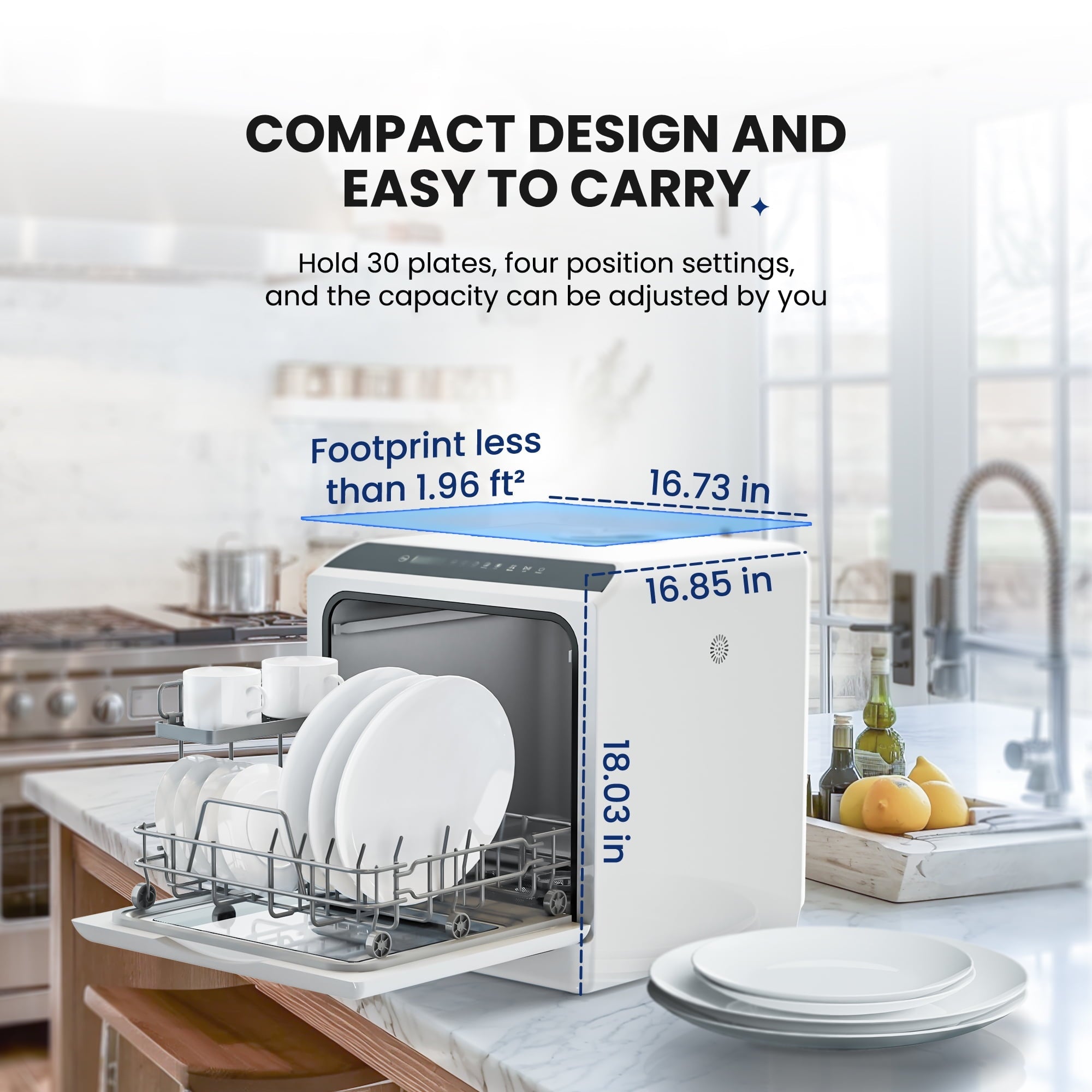 Simzlife Portable Mini Dishwasher Countertop with 5-Liter Built-in Water Tank and Air-Dry Function, 5 Washing Programs, 4 Place Setting