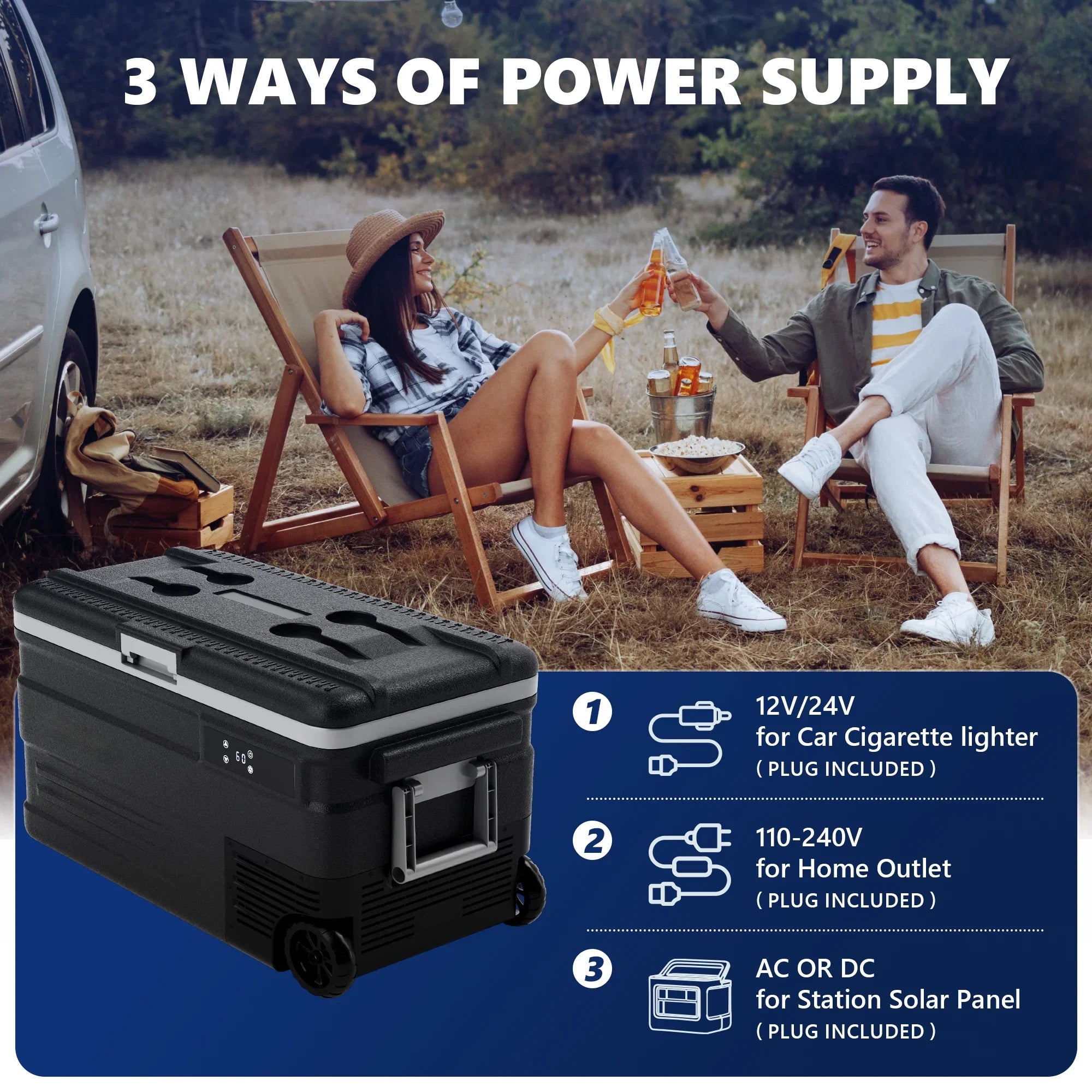 Simzlife 12 Volt Car Refrigerator, 80QT(75L) Portable Car Fridge with Wheels, 0℉~68℉, 12/24V DC & 110-240V AC,  Black