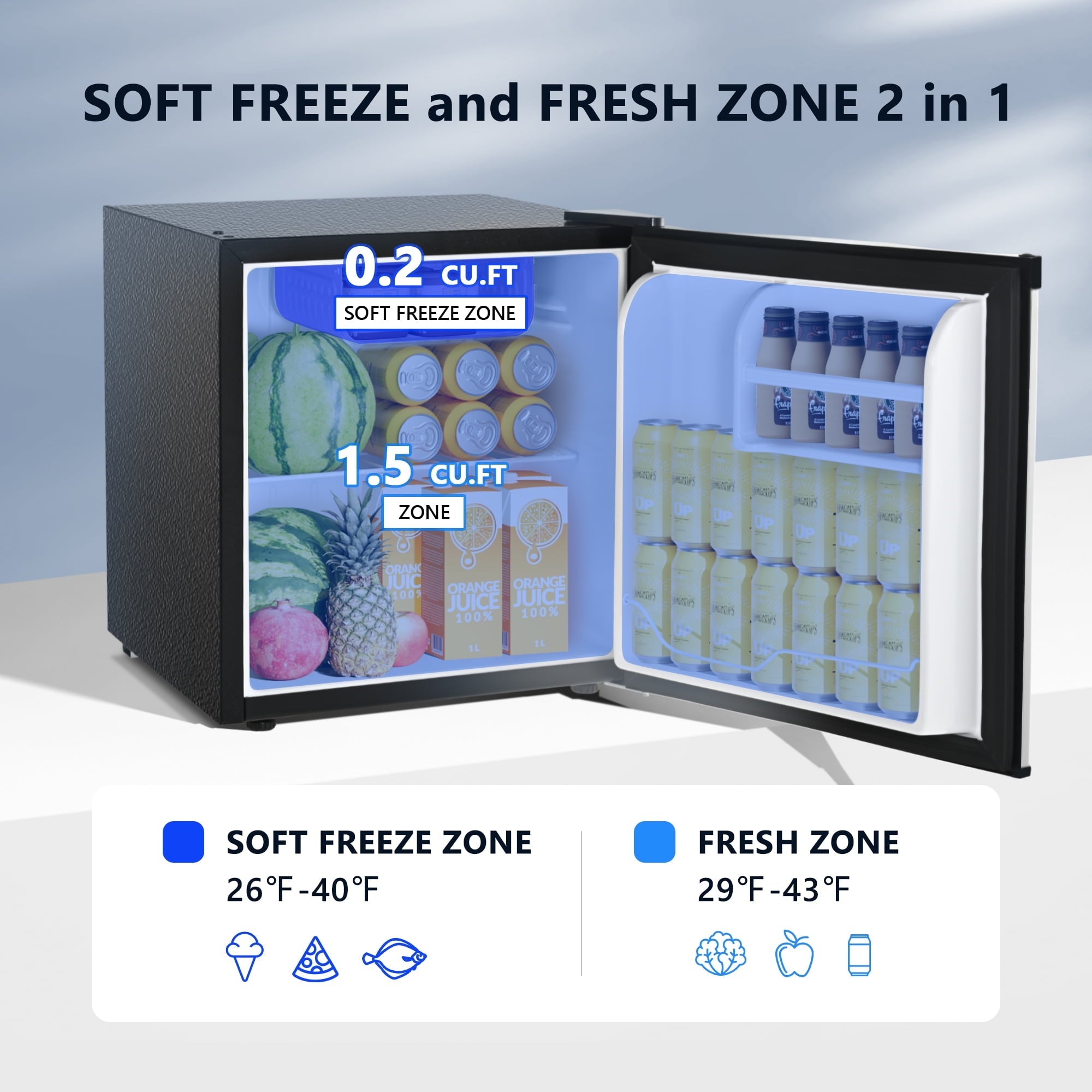 Simzlife 1.6 Cu.ft Mini Fridge with Freezer, Single Door Mini Refrigerator, Silver