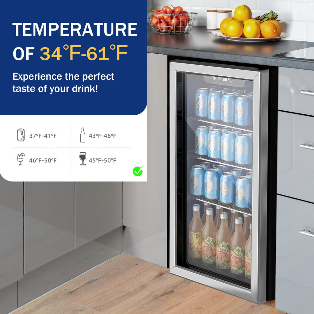 Simzlife 130 Can Beverage Refrigerator with Glass Door for Home, 17.3 in D, 31.3 in H