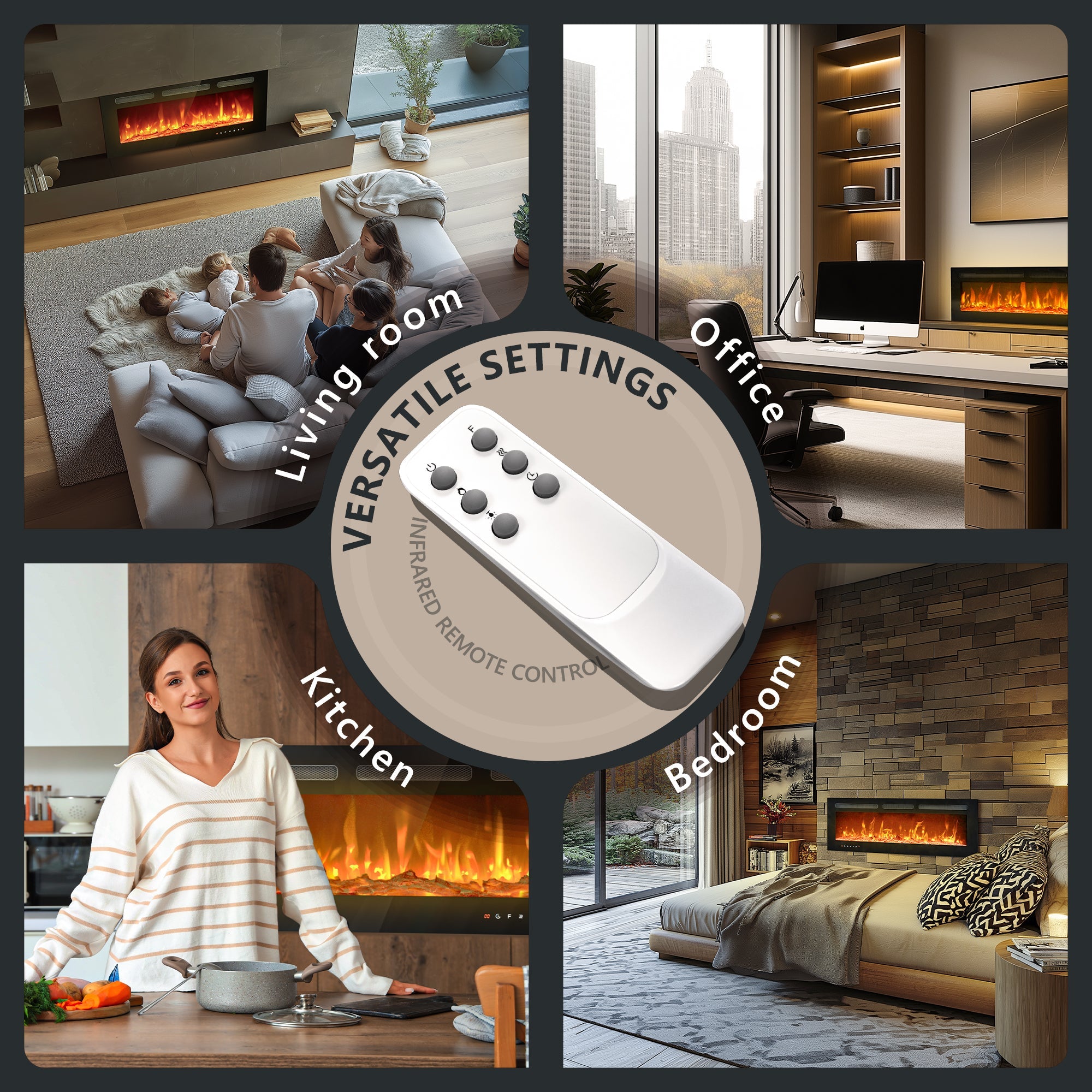 Simzlife 50 Inch Electric Fireplace Wall Recessed and Wall Mounted with Adjustable Flame Color, Fireplace Heater with Remote Control, Linear Fireplace with Timer, Touch Screen, Log & Crystal, 750/1500W