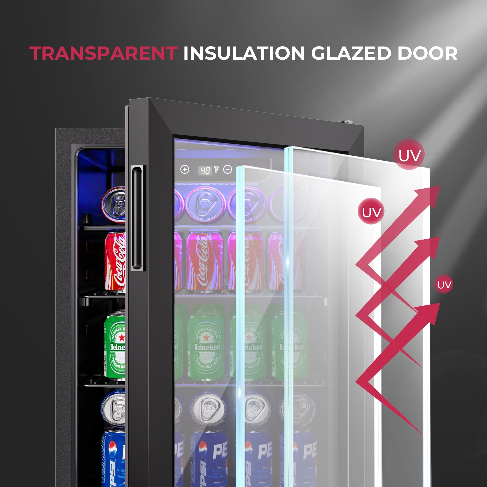 Simzlife 100 Can Beverage Refrigerator and Cooler with Glass Door for Home, 18.8 in D, 25 in H, Black
