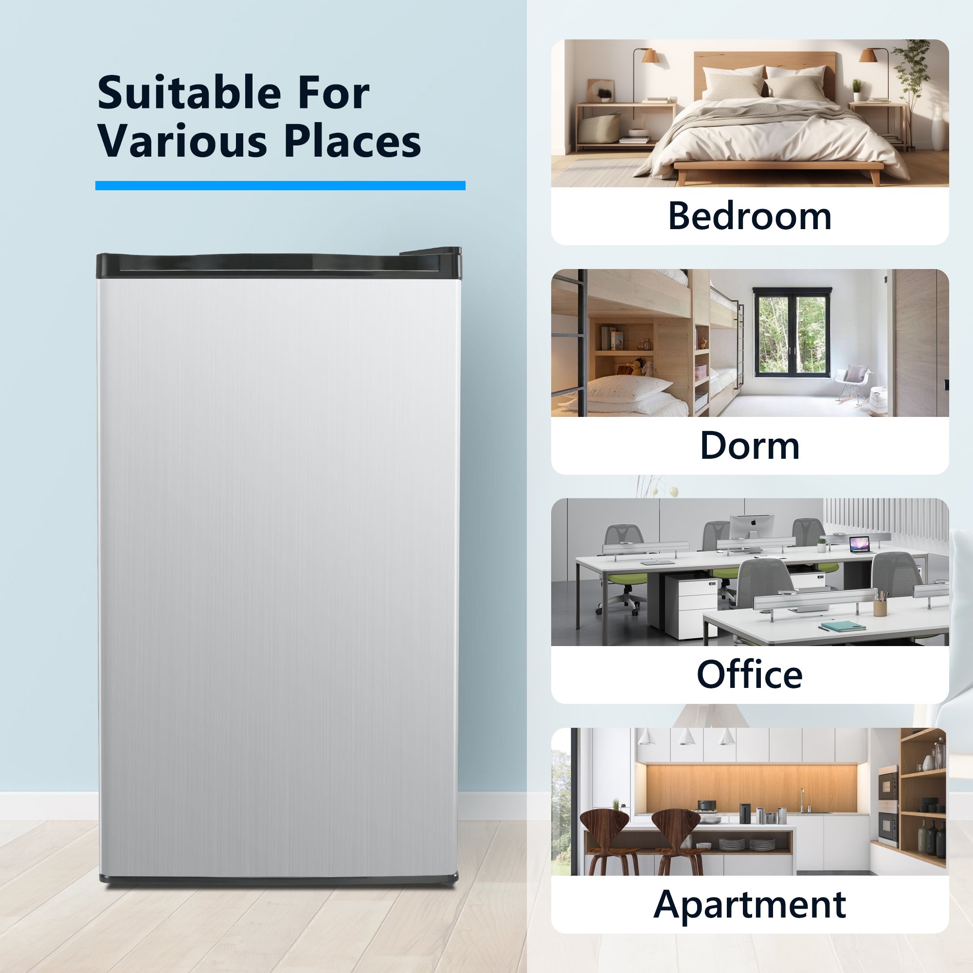 Simzlife 3.2 Cu.ft Mini Fridge with Freezer，Compact Design with Single Door ，19.3 in D，31.9 in H, Silver