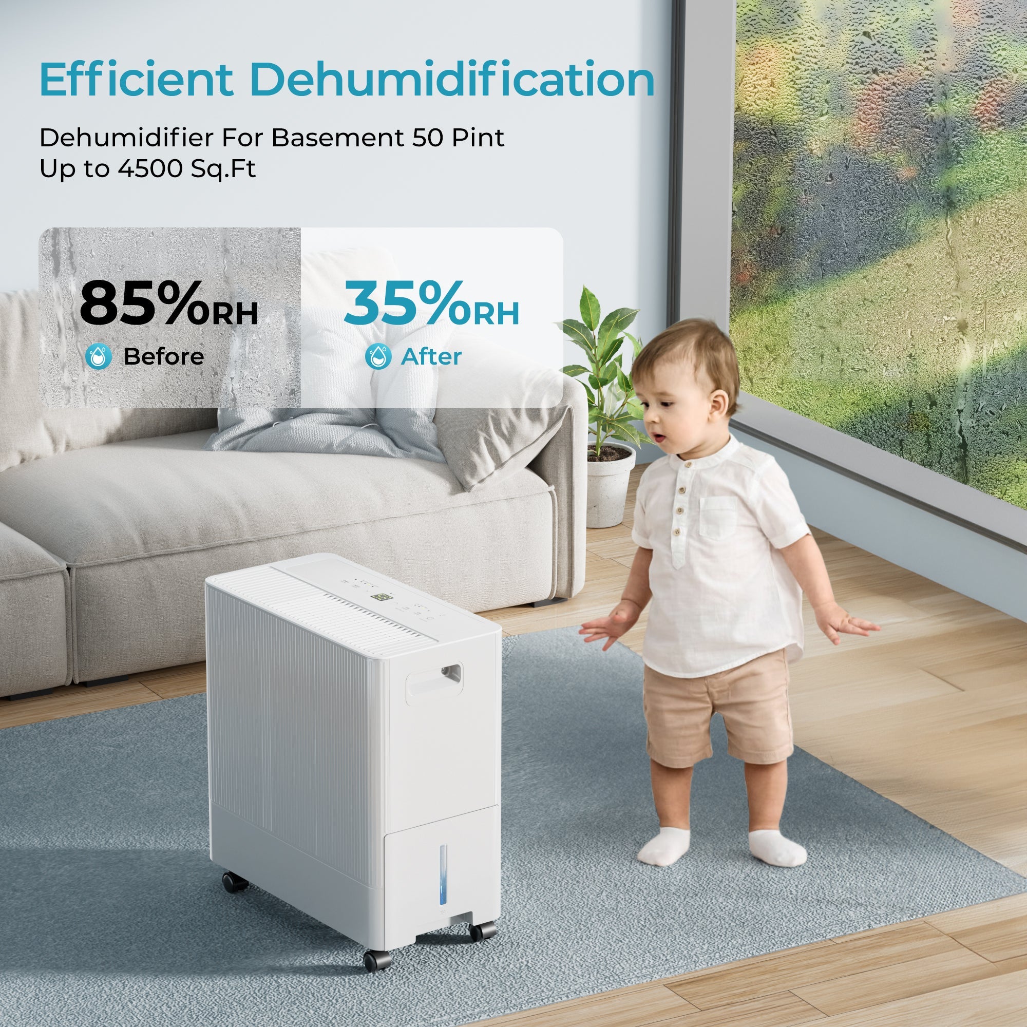 Simzlife 4500 Sq.Ft Energy Star Dehumidifier for Basement with Drain Hose,50 Pint to 110 Pint Large Dehumidifier with 1.59 Gallon Water Tank and Auto Shut-off and 4 Operation Modes for Home