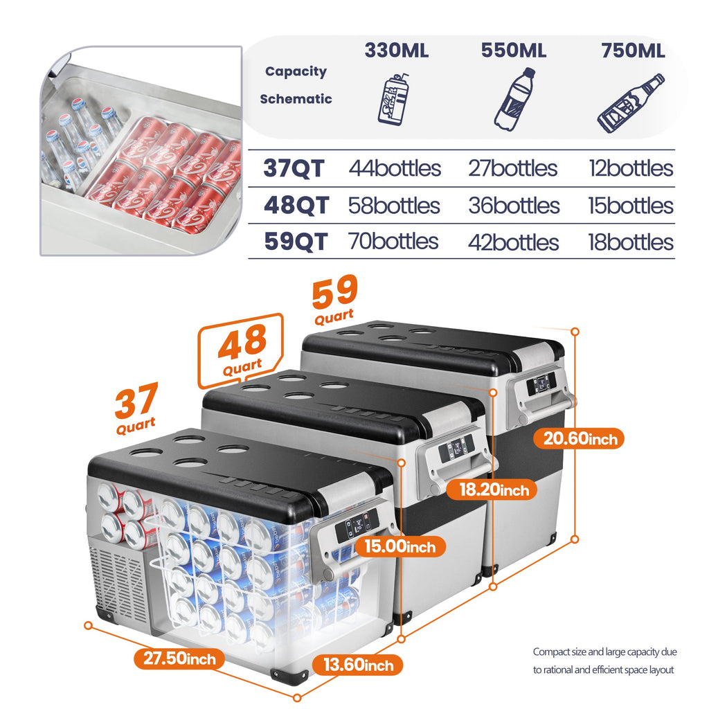 Simzlife 12 Volt Refrigerator, 47QT Electric Cooler, 12V Fridge APP Control, 12V Cooler -4℉~68℉, Portable Freezer 12/24V DC 110-240V AC for Camping, Travel, Truck, Home