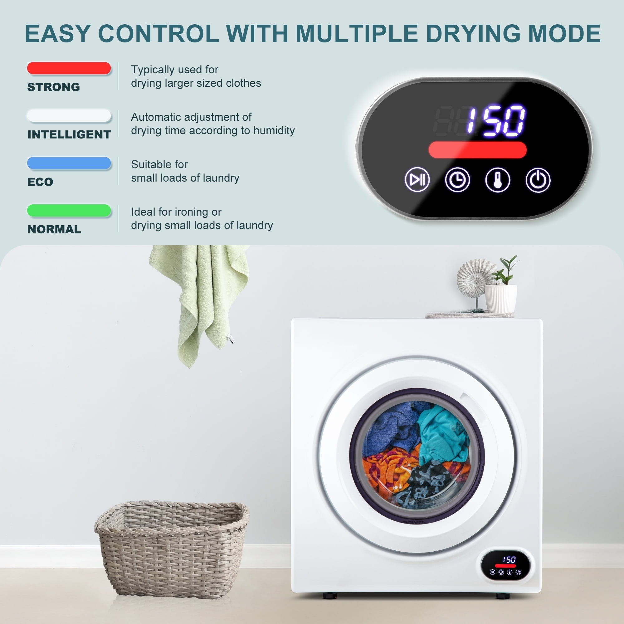 Simzlife 3.5 Cu.ft Portable Clothes Dryer, 1500W, LCD Control, Exhaust Duct, 22 in W, 26.5 in H