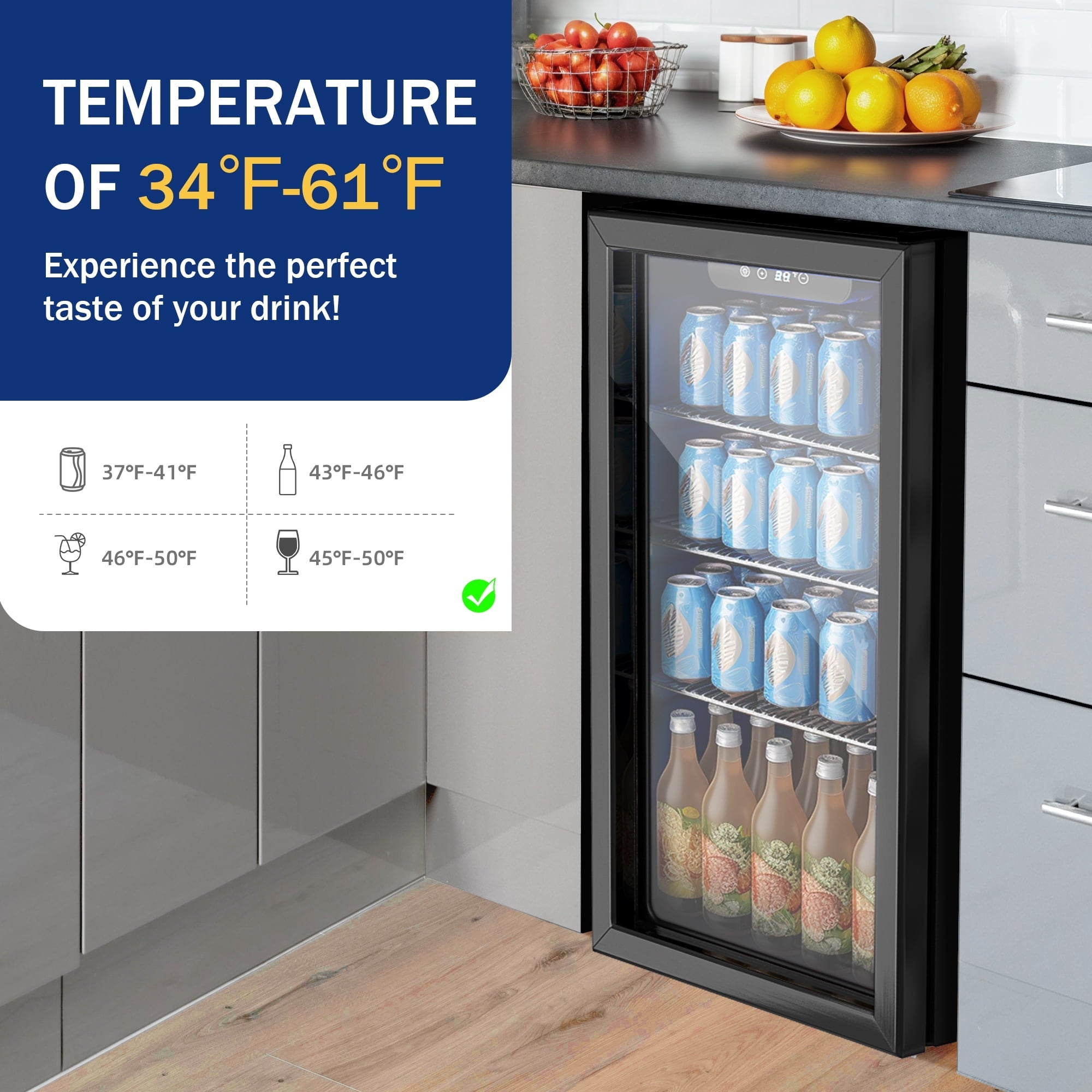 Simzlife 130 Can Beverage Refrigerator with Glass Door for Home, 17.3 in D, 31.3 in H