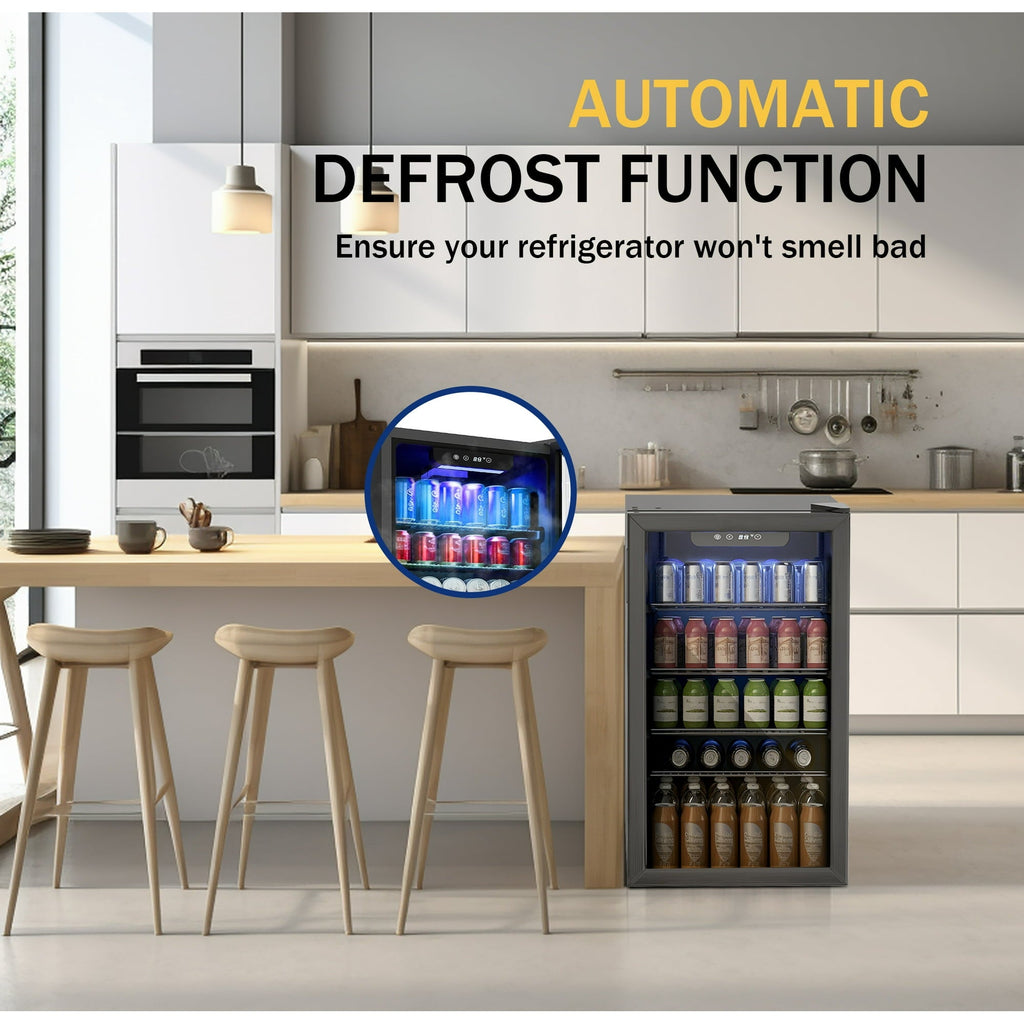 Simzlife 130 Can Beverage Refrigerator with Glass Door for Home, 17.3 in D, 31.3 in H
