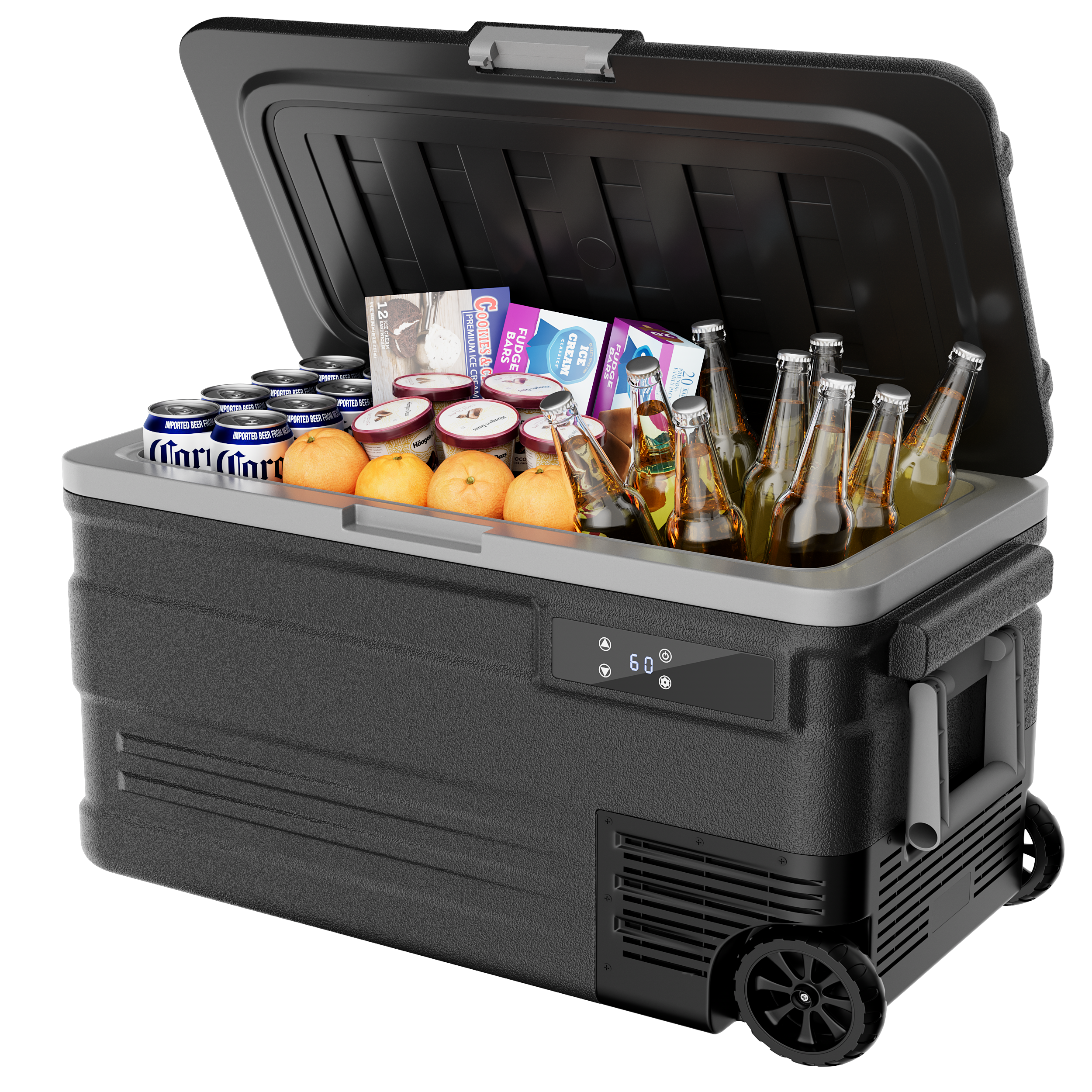 Simzlife 12 Volt Car Refrigerator, 80QT(75L) Portable Car Fridge with Wheels, 0℉~68℉, 12/24V DC & 110-240V AC, Black