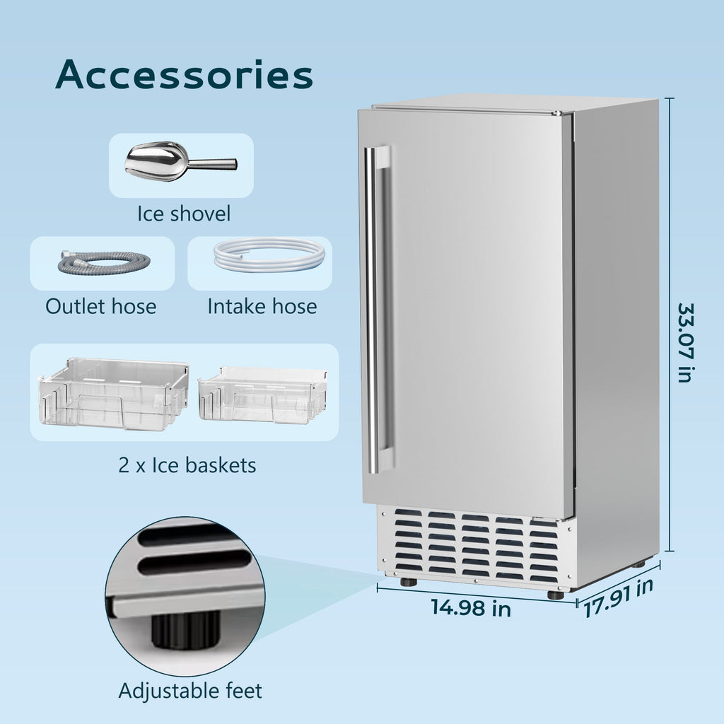 SIMZLIFE Nugget Ice Maker 66Lbs/24H, Built-in/Freestanding, Self-Cleaning, Home Bar, Silver