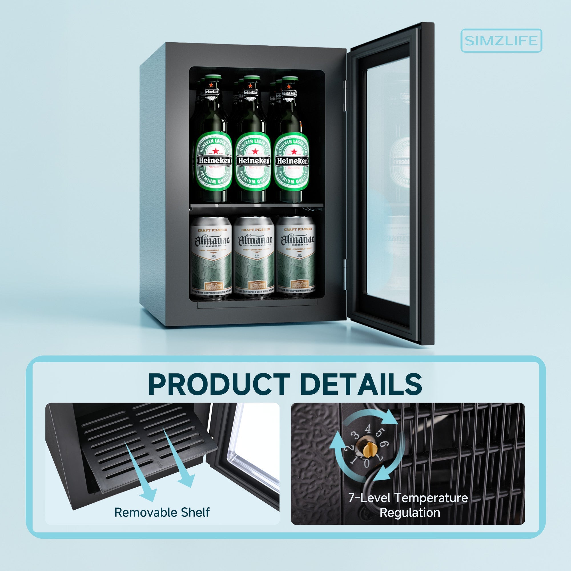 Simzlife Mini Beverage Refrigerator Cooler with Glass Door, 24-Can Mini Fridge for Home,Black
