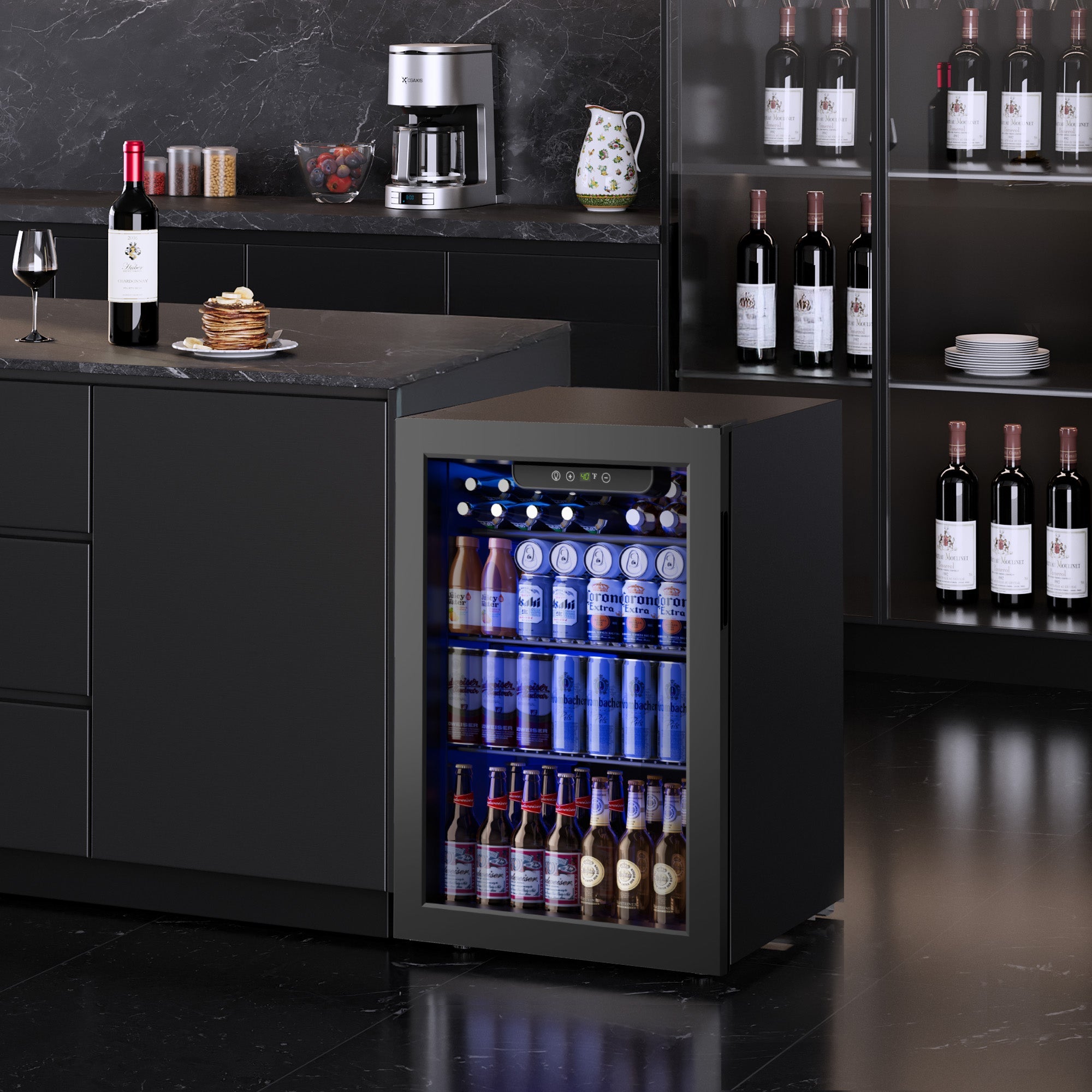 Simzlife 100 Can Beverage Refrigerator and Cooler with Glass Door for Home, 18.8 in D, 25 in H, Black