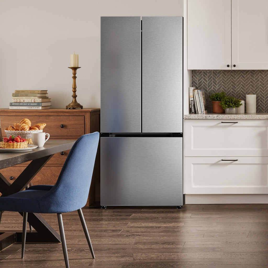 Simzlife 17.5 Cu. ft.  Counter-Depth Refrigerator, French Door Refrigerator with Bottom Freezer, Stainless Steel