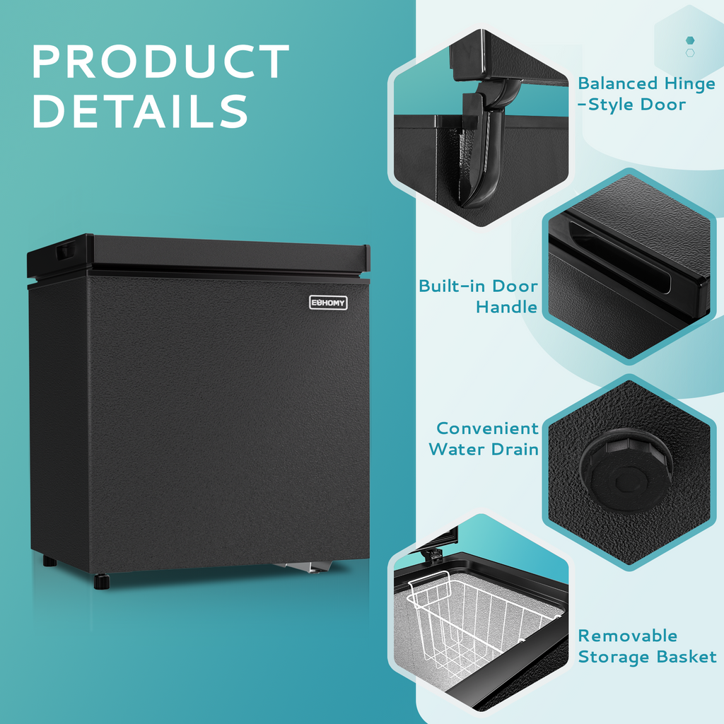 Simzlife 2.8 Cu.Ft Chest Freezer with Removable Basket, Small Deep Freezer Adjustable 7 Thermostat, Quiet Mini Freezer with Top Door, Energy Saving for Apartment/Garage/Basement/Dorm/Home,Black