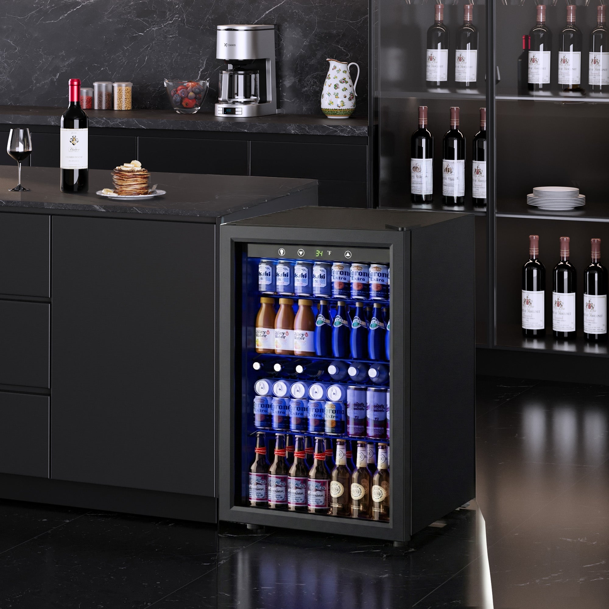Simzlife 4.5 Cu.ft Beverage Refrigerator and Cooler, 145 Can Mini fridge with Glass Door for Soda Beer Wine, Small Drink Dispenser with Digital Adjustable Thermostat for Home Office Bar