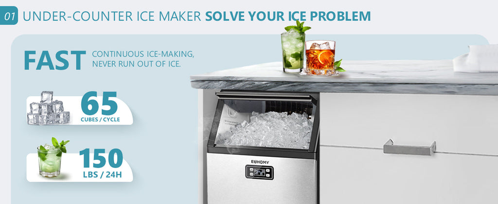 Simzlife Commercial Ice Maker Machine, 150lbs/24H Stainless Steel Under Counter ice Machine with 33lbs Ice Storage Capacity, Freestanding Ice Maker