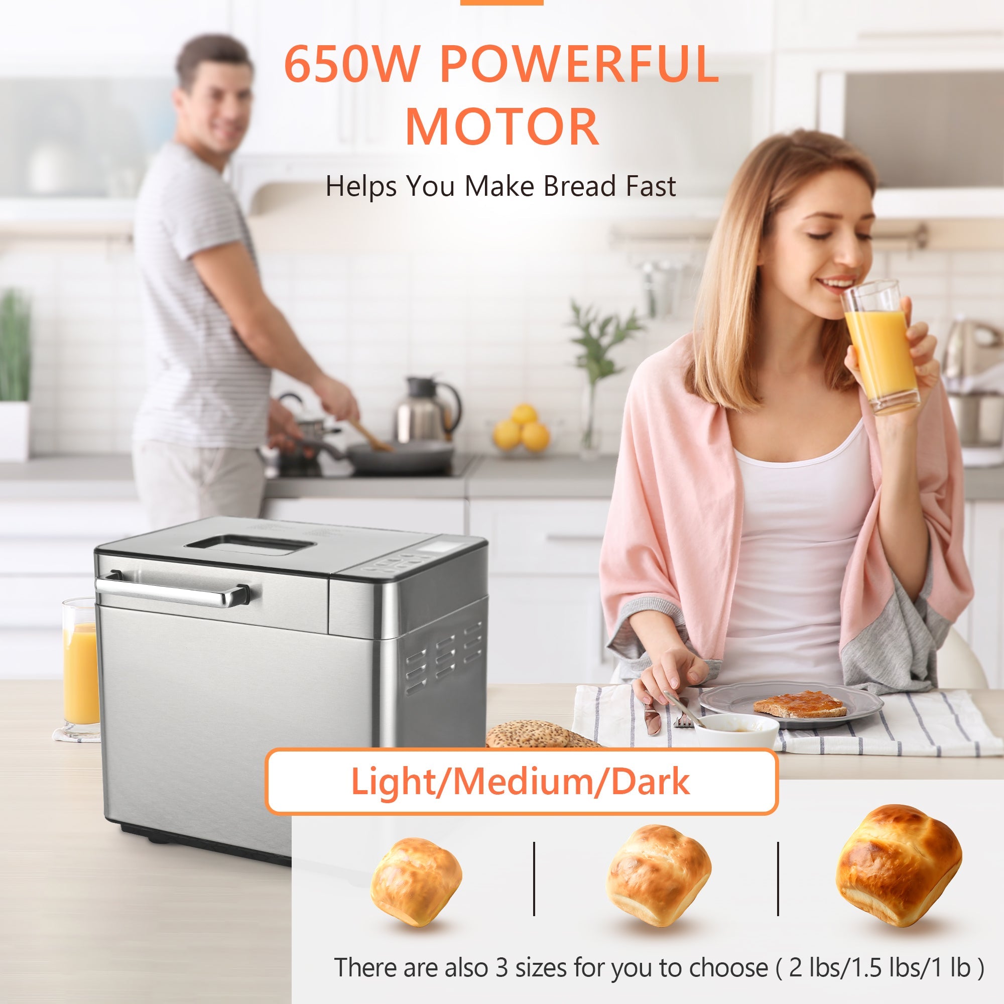 Simzlife 25-in-1 Bread Maker Machine, 2LB Capacity for Dough & Bread with Automatic Fruit and Nut Dispenser, Stainless Steel Construction