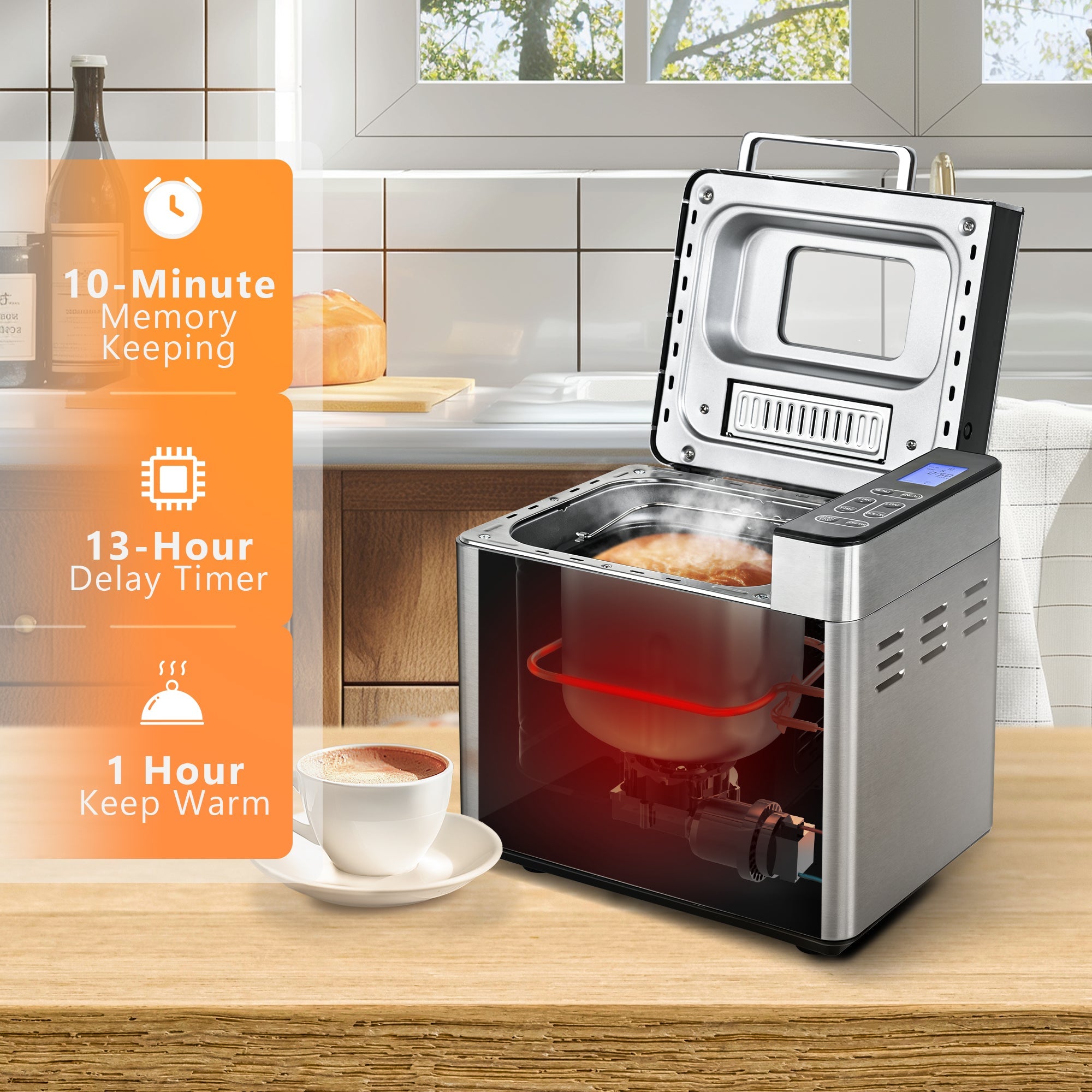 Simzlife 25-in-1 Bread Maker Machine, 2LB Capacity for Dough & Bread with Automatic Fruit and Nut Dispenser, Stainless Steel Construction