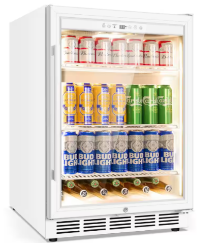 Simzlife 24 Inch Beverage Refrigerator, Built-in 180 Can Beverage Cooler with Glass Door, For Kitchen, Office or Bar