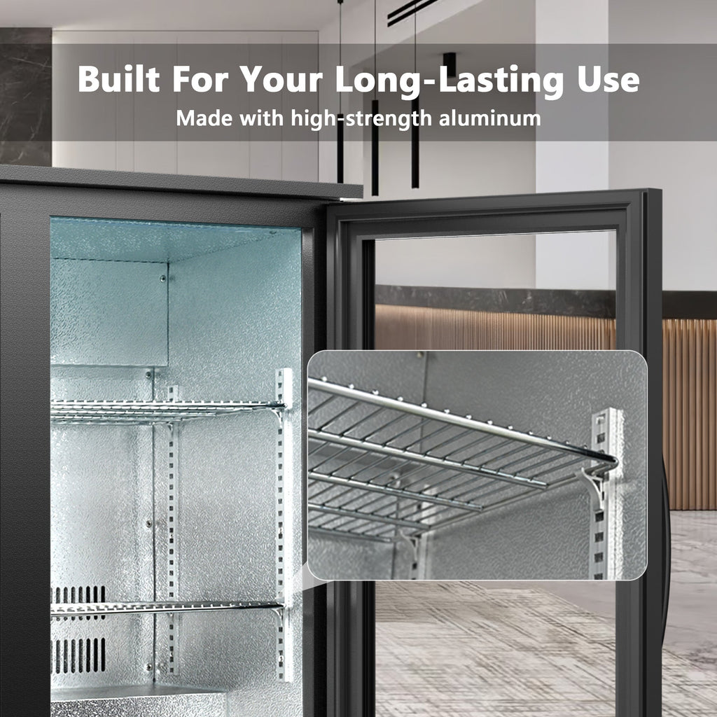 Simzlife Back Bar Cooler With 2 Glass Swing Doors, Under Counter Back Bar Refrigerator with LED Lighting, 7.4 Cu.Ft Counter Height Refrigerator for Beer, Soda Drinks, Wine, Black