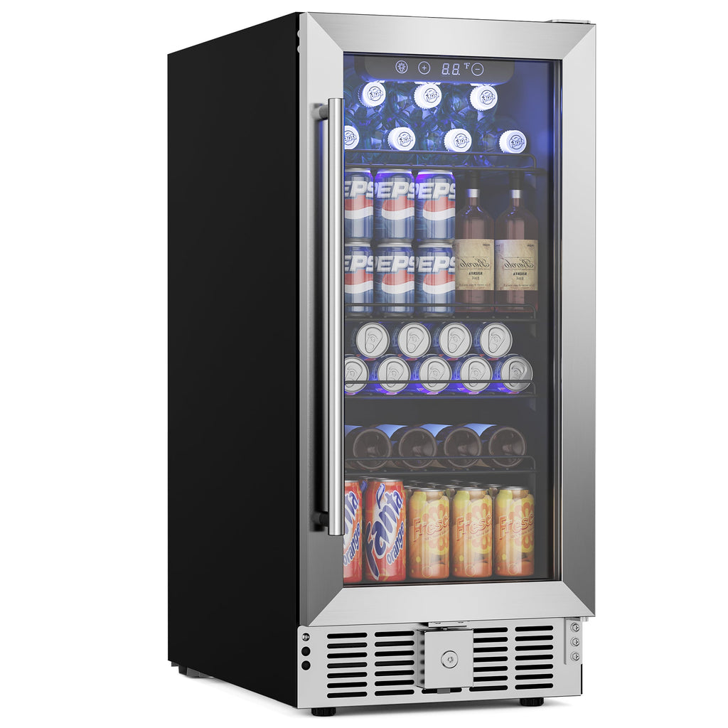 Simzlife 15" Built-in Beverage Refrigerator, 130 Cans Beverage Cooler, Under Counter Beer Fridge for Soda, Water, Wine for Kitchen, Bar or Office