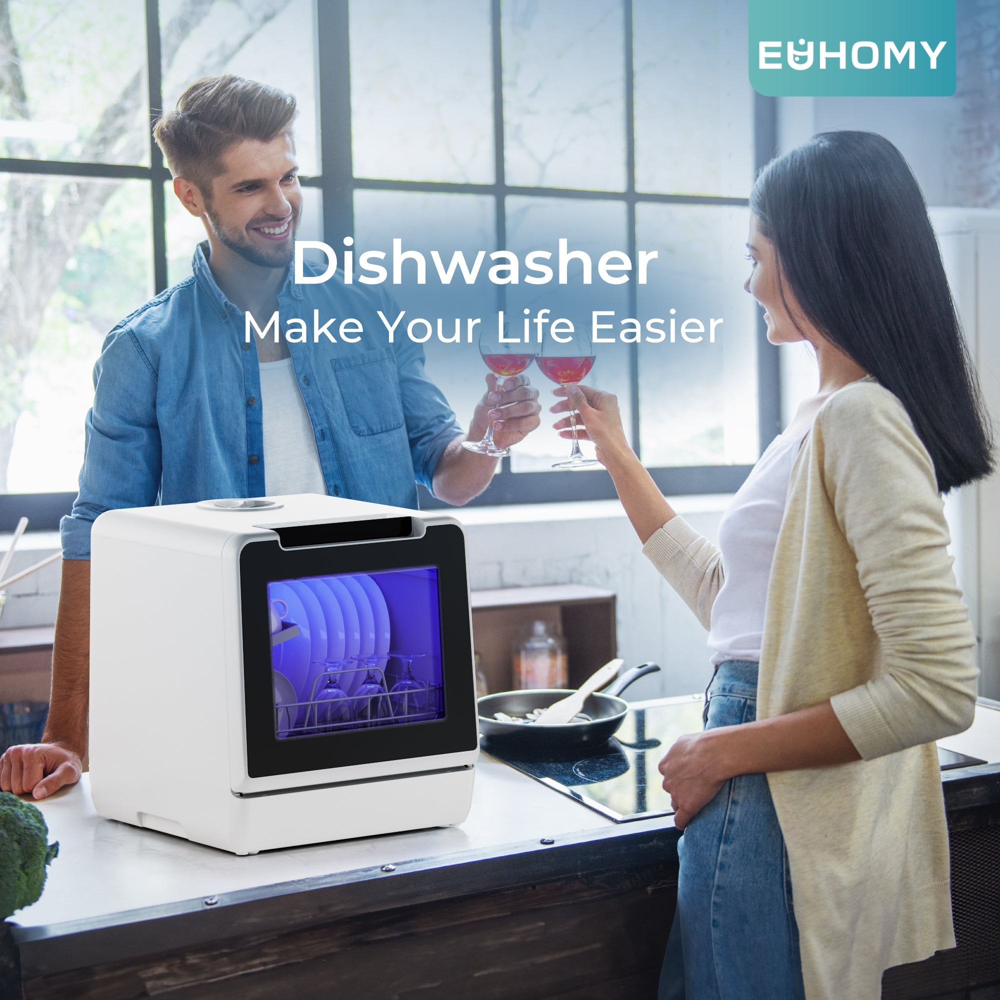 Simzlife Portable Countertop Dishwasher with 8 Programs, 5L Built-in Water Tank, Compact Dishwasher with 360°Dual Spray, Self Clean