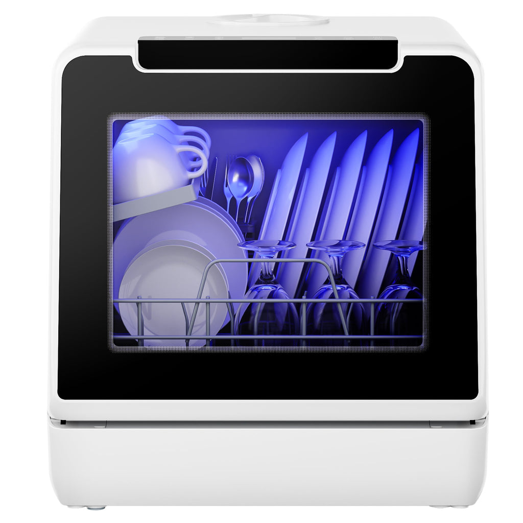 Simzlife Portable Countertop Dishwasher with 8 Programs, 5L Built-in Water Tank, Compact Dishwasher with 360°Dual Spray, Self Clean