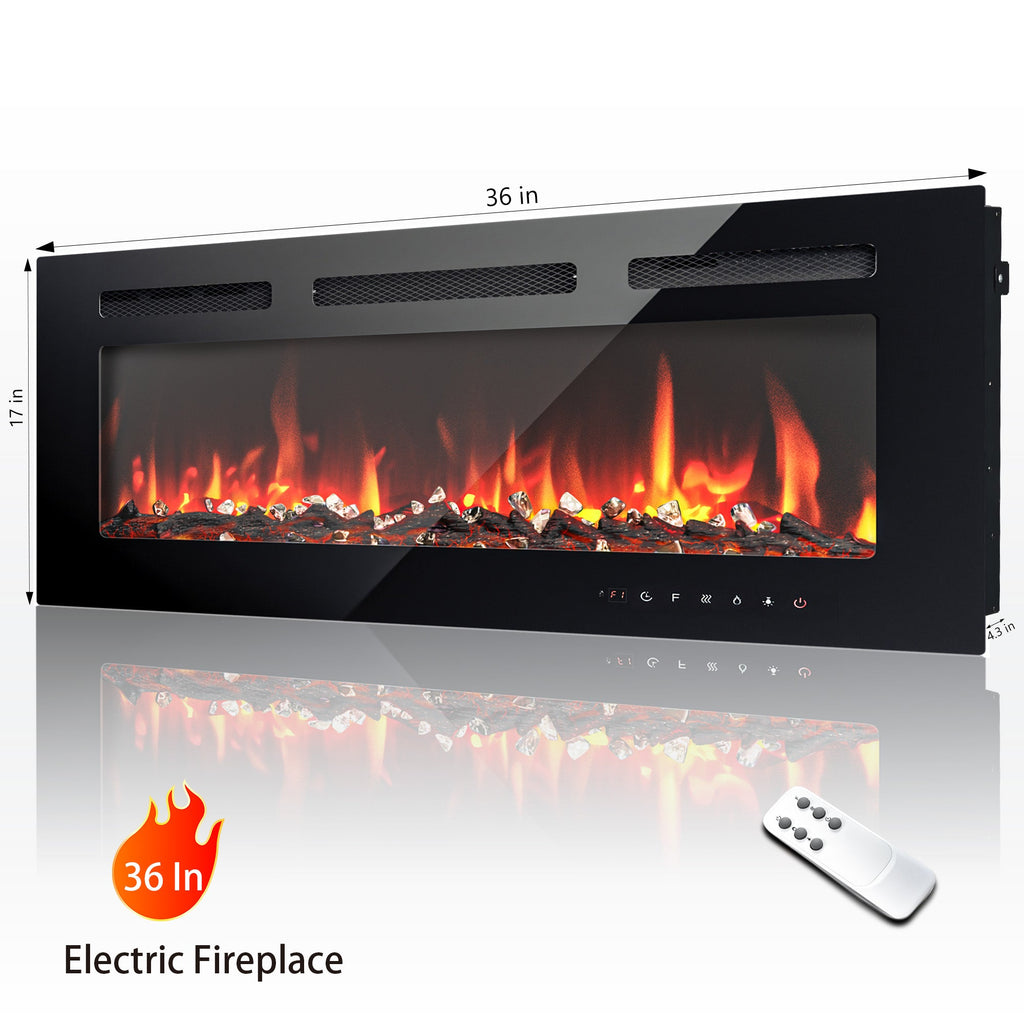 Simzlife 36 Inch Electric Fireplace Wall Recessed and Wall Mounted with Adjustable Flame Color, Fireplace Heater with Remote Control, Linear Fireplace with Timer, Touch Screen, Log & Crystal, 750/1500W