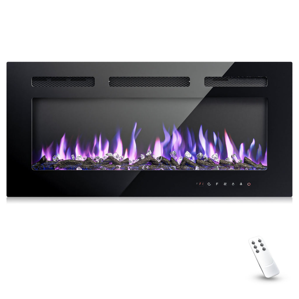 Simzlife 36 Inch Electric Fireplace Wall Recessed and Wall Mounted with Adjustable Flame Color, Fireplace Heater with Remote Control, Linear Fireplace with Timer, Touch Screen, Log & Crystal, 750/1500W