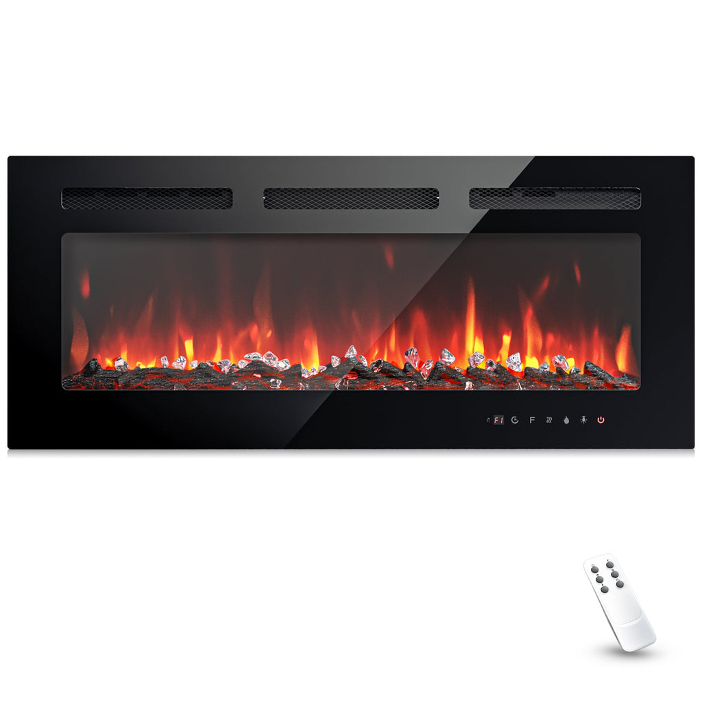 Simzlife 40 Inch Electric Fireplace Wall Recessed and Wall Mounted with Adjustable Flame Color, Fireplace Heater with Remote Control, Linear Fireplace with Timer, Touch Screen, Log & Crystal, 750/1500W