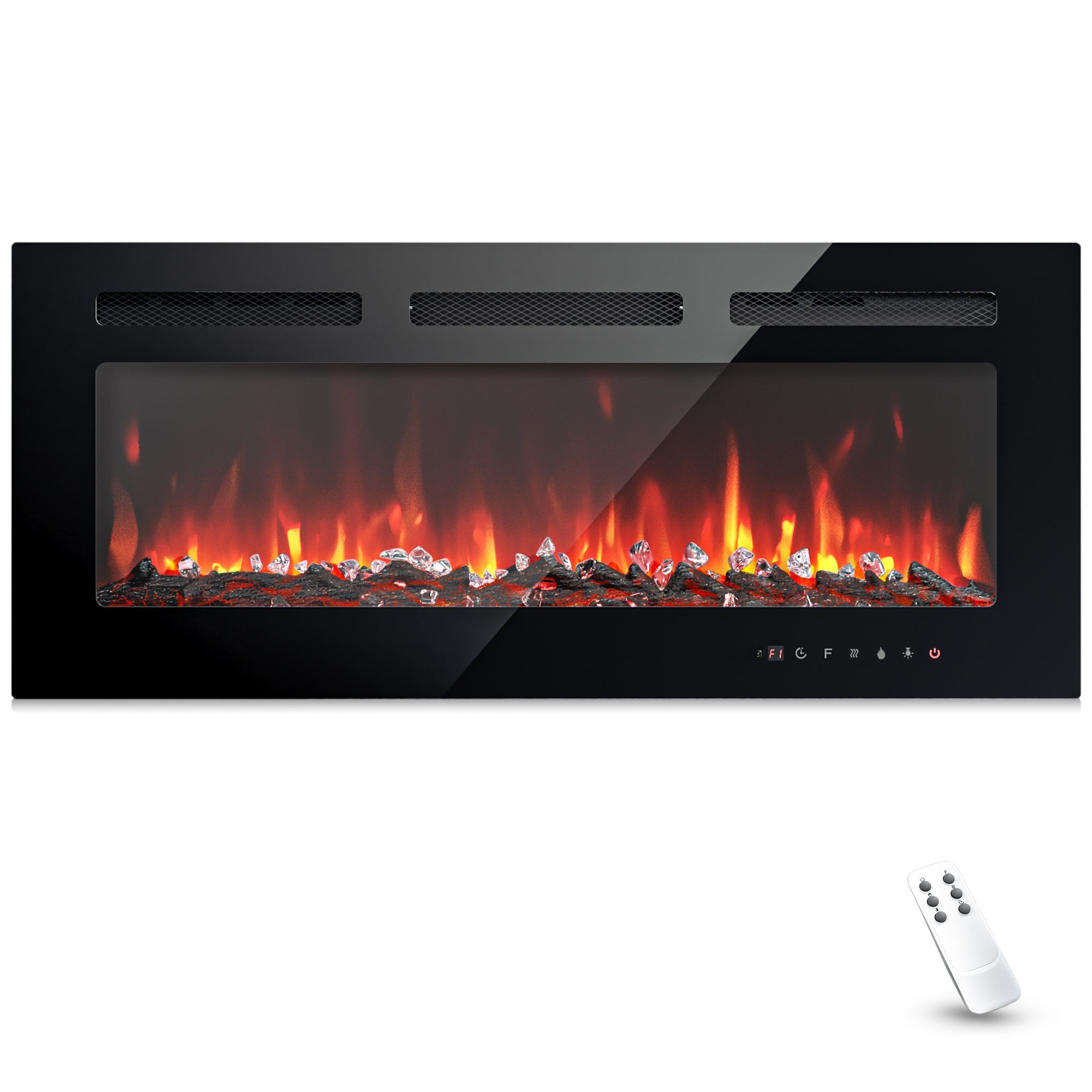Simzlife 40 Inch Electric Fireplace Wall Recessed and Wall Mounted with Adjustable Flame Color, Fireplace Heater with Remote Control, Linear Fireplace with Timer, Touch Screen, Log & Crystal, 750/1500W