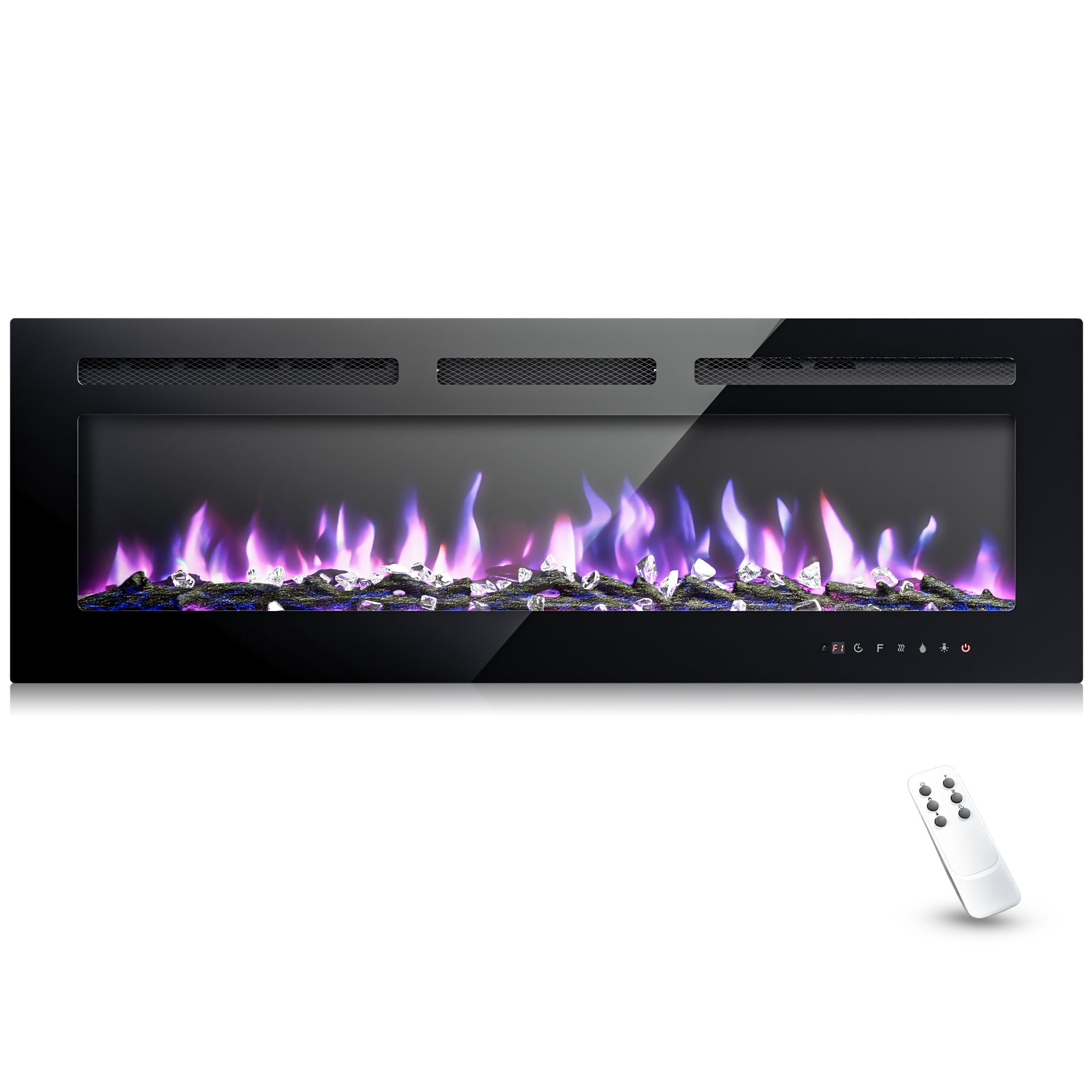 Simzlife 50 inch Electric Fireplace Recessed Wall Mounted Freestanding with Remote Control, Ultra-thin Fireplace Heater with Adjustable Flame Color, Linear Fireplace with Timer, Log & Crystal, 750/1500W