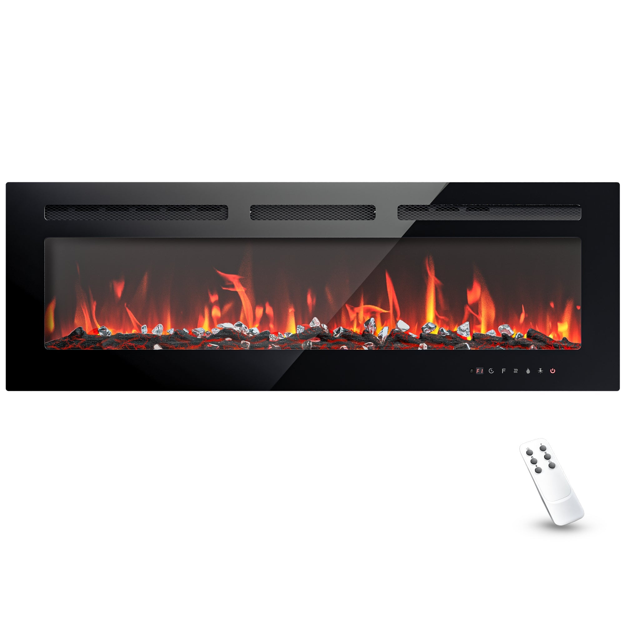 Simzlife 50 inch Electric Fireplace Recessed Wall Mounted Freestanding with Remote Control, Ultra-thin Fireplace Heater with Adjustable Flame Color, Linear Fireplace with Timer, Log & Crystal, 750/1500W
