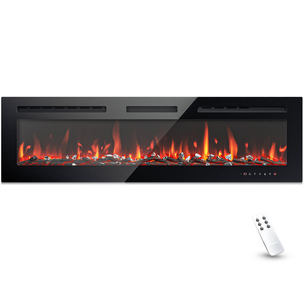Simzlife 60 Inch Electric Fireplace Wall Recessed and Wall Mounted with Adjustable Flame Color, Fireplace Heater with Remote Control, Linear Fireplace with Timer, Touch Screen, Log & Crystal, 750/1500W